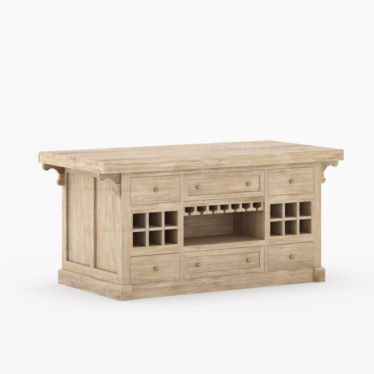 Sunbury Solid Wood Kitchen Island with Wine Rack & Dual-Sided Storage