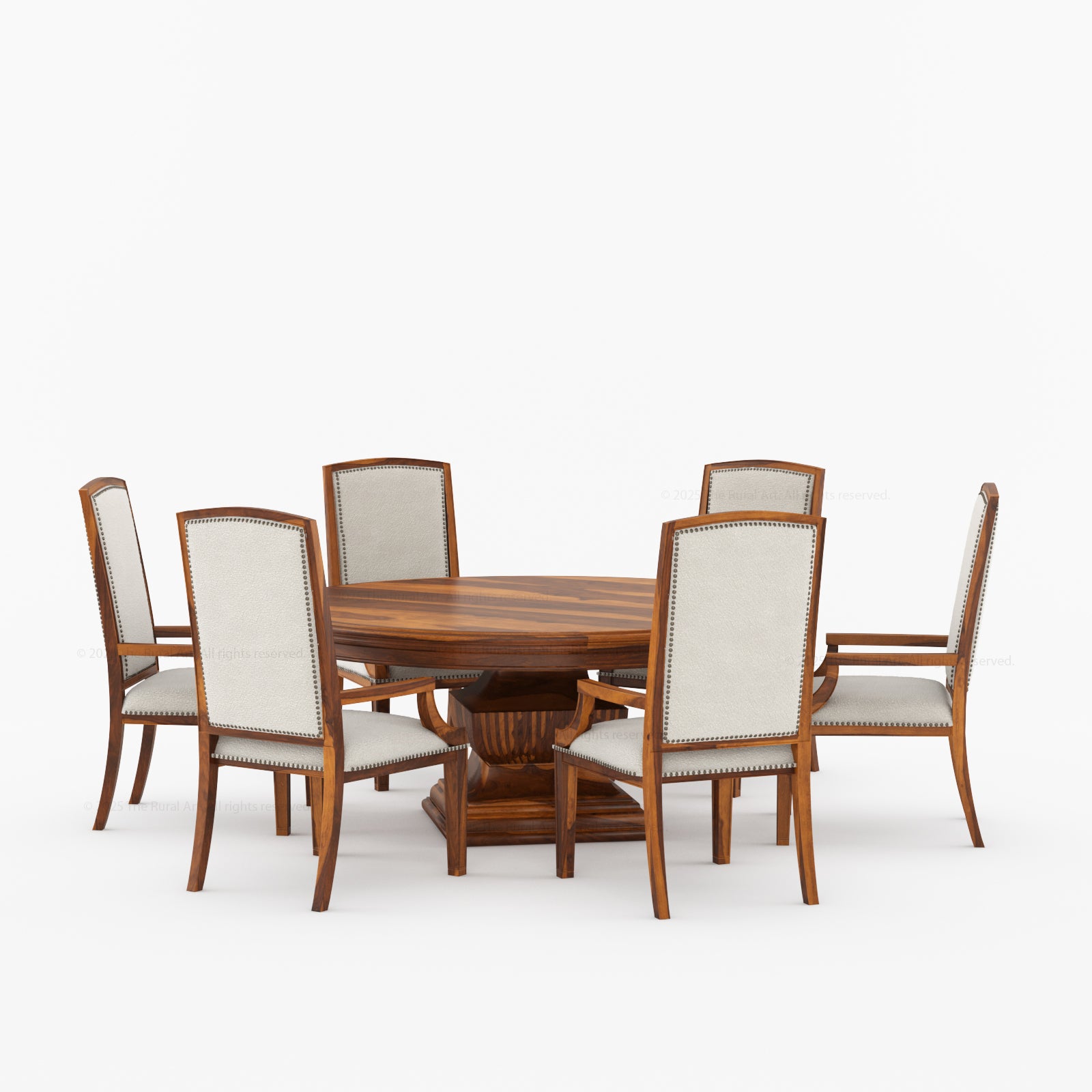 Scottsdale Round Pedestal Solid Wood Dining Set with Upholstered High-Back Chairs