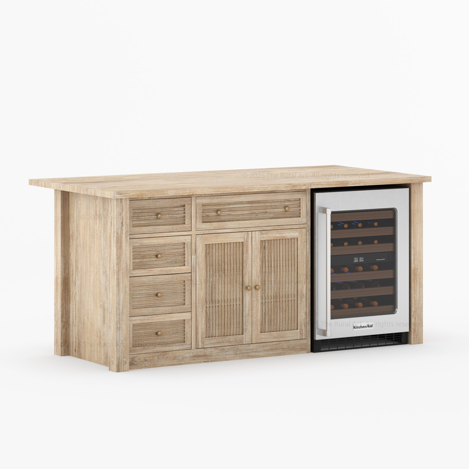 Tuscumbia Solid Wood Kitchen Island with Wine Refrigerator Space & Drop Leaf