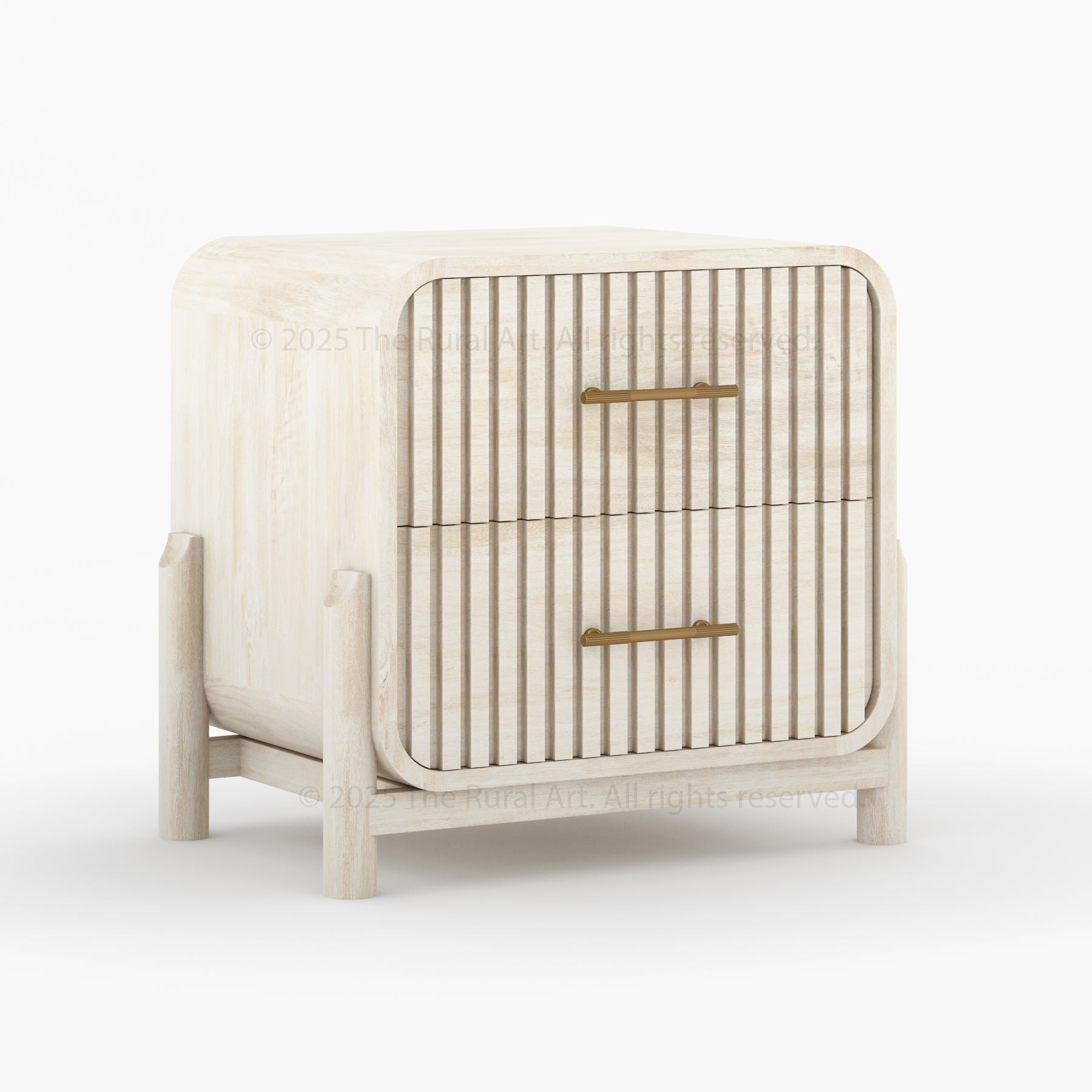 Lewes Fluted Wood Nightstand 2-Drawer Solid Wood Side Table with Sculpted Corners