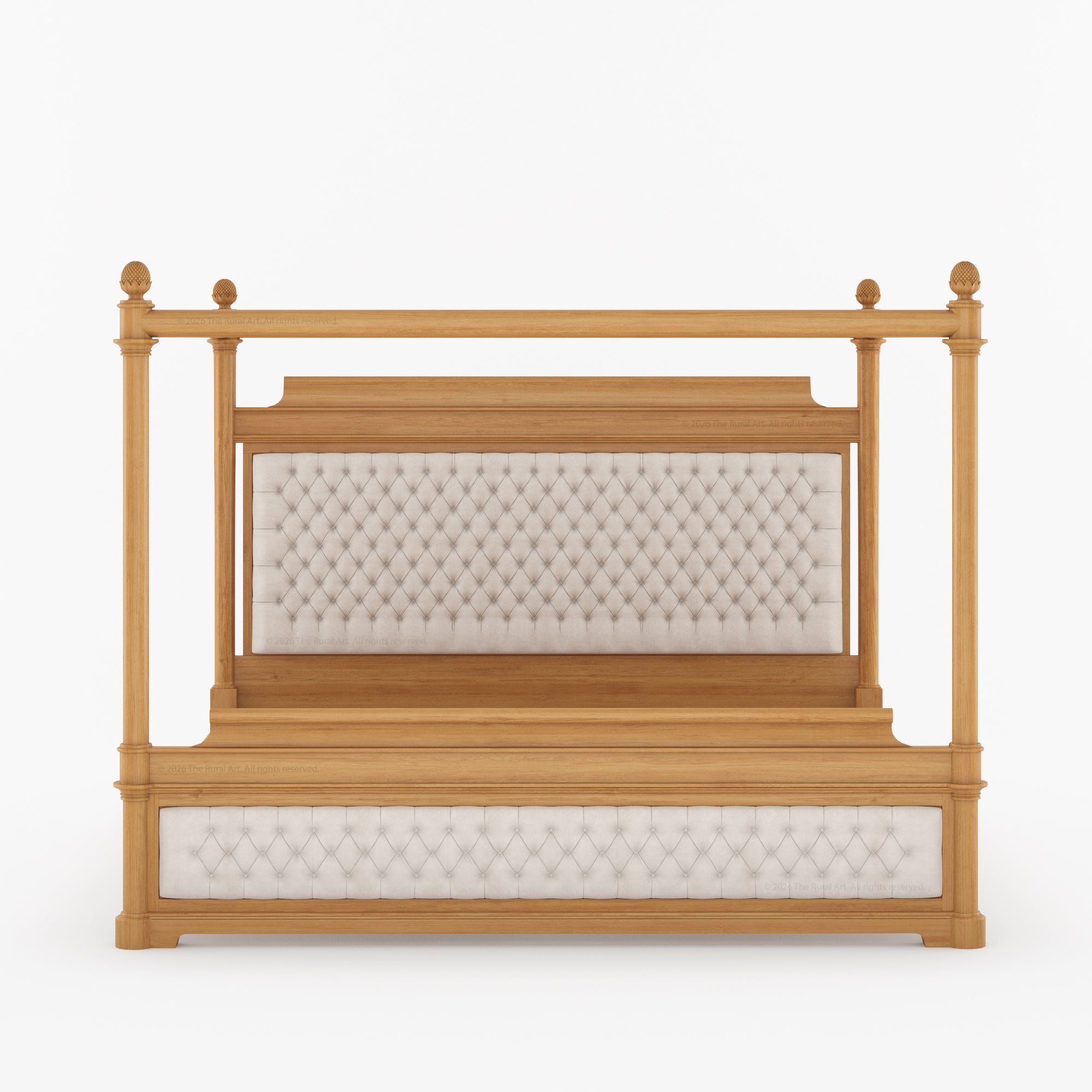 Abilene Four Poster Canopy Solid Wood Bed with Tufted Upholstered Headboard & Footboard