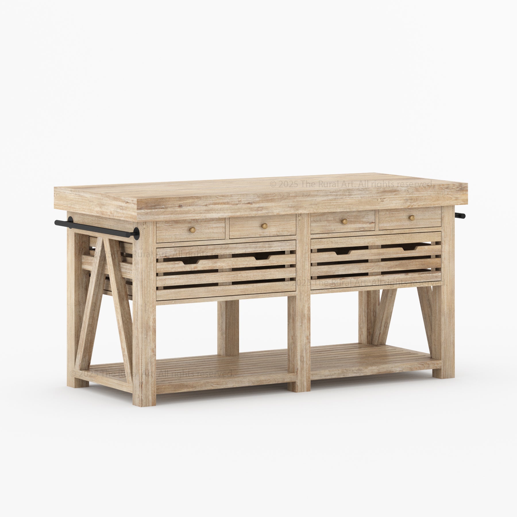 Mesa Solid Wood Kitchen Island with Drawer & Slatted Storage