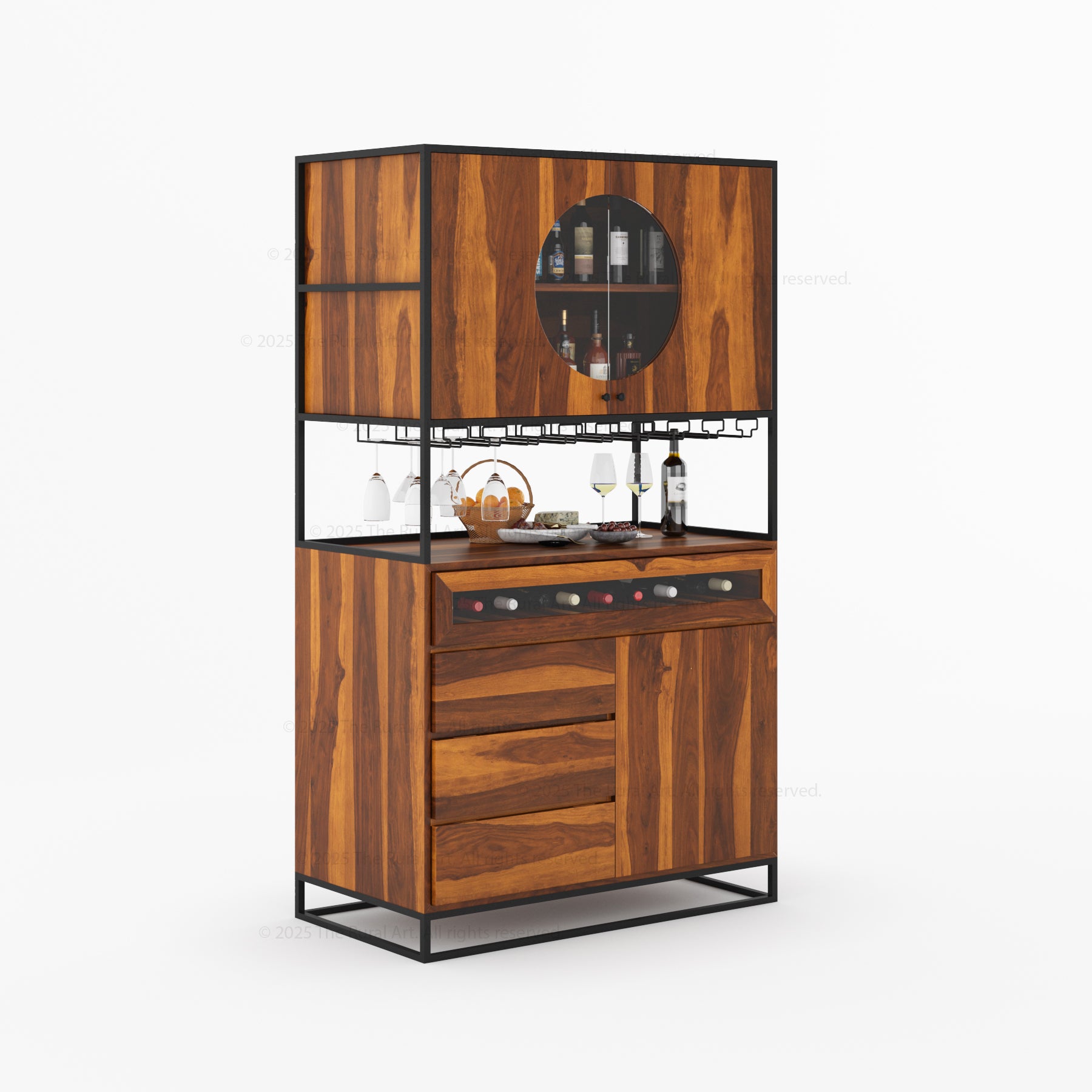 Parma Solid Wood Home Bar Cabinet with Wine Rack & Glass Holders