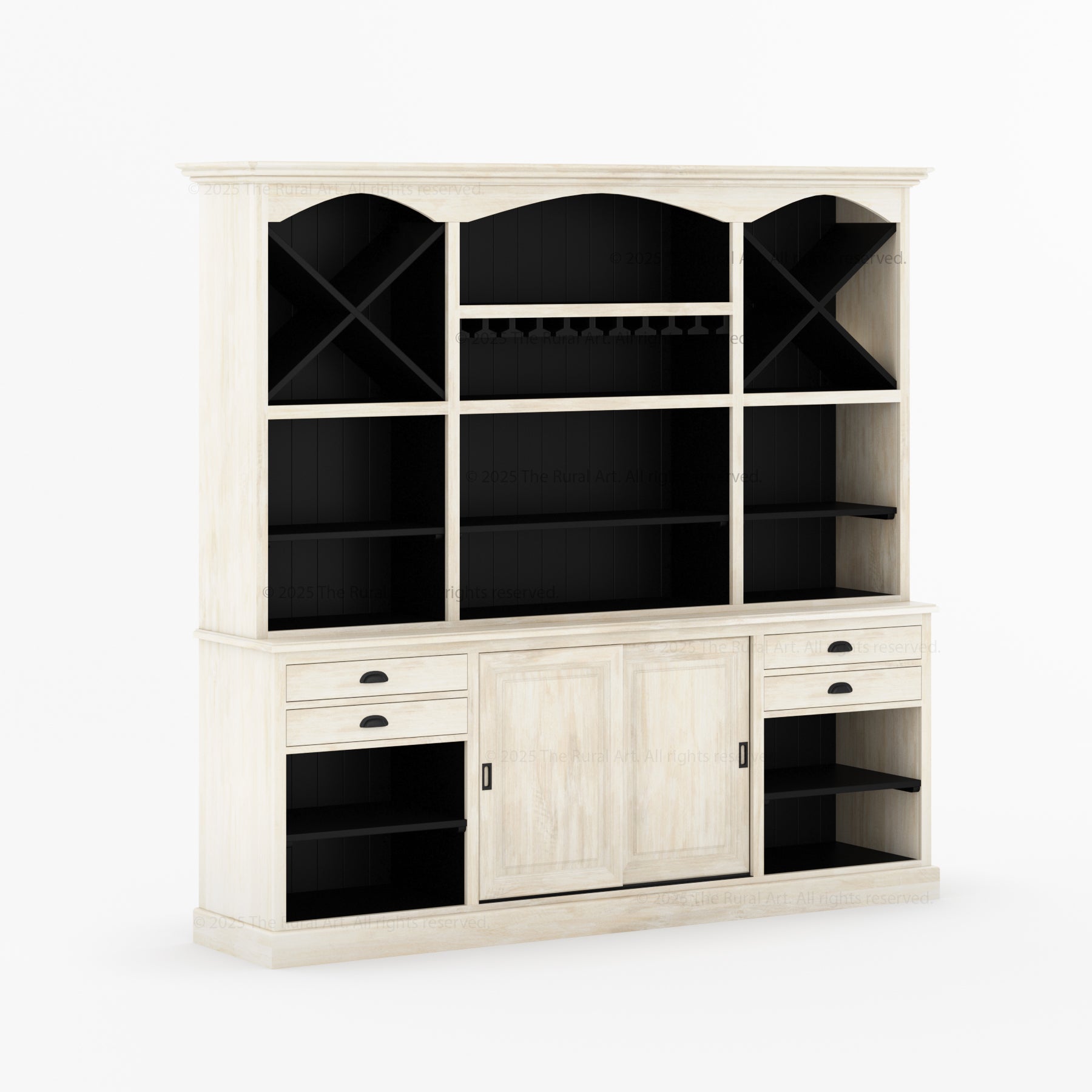 Lancaster Solid Wood Hutch Bar Cabinet with Wine Racks & Glass Storage