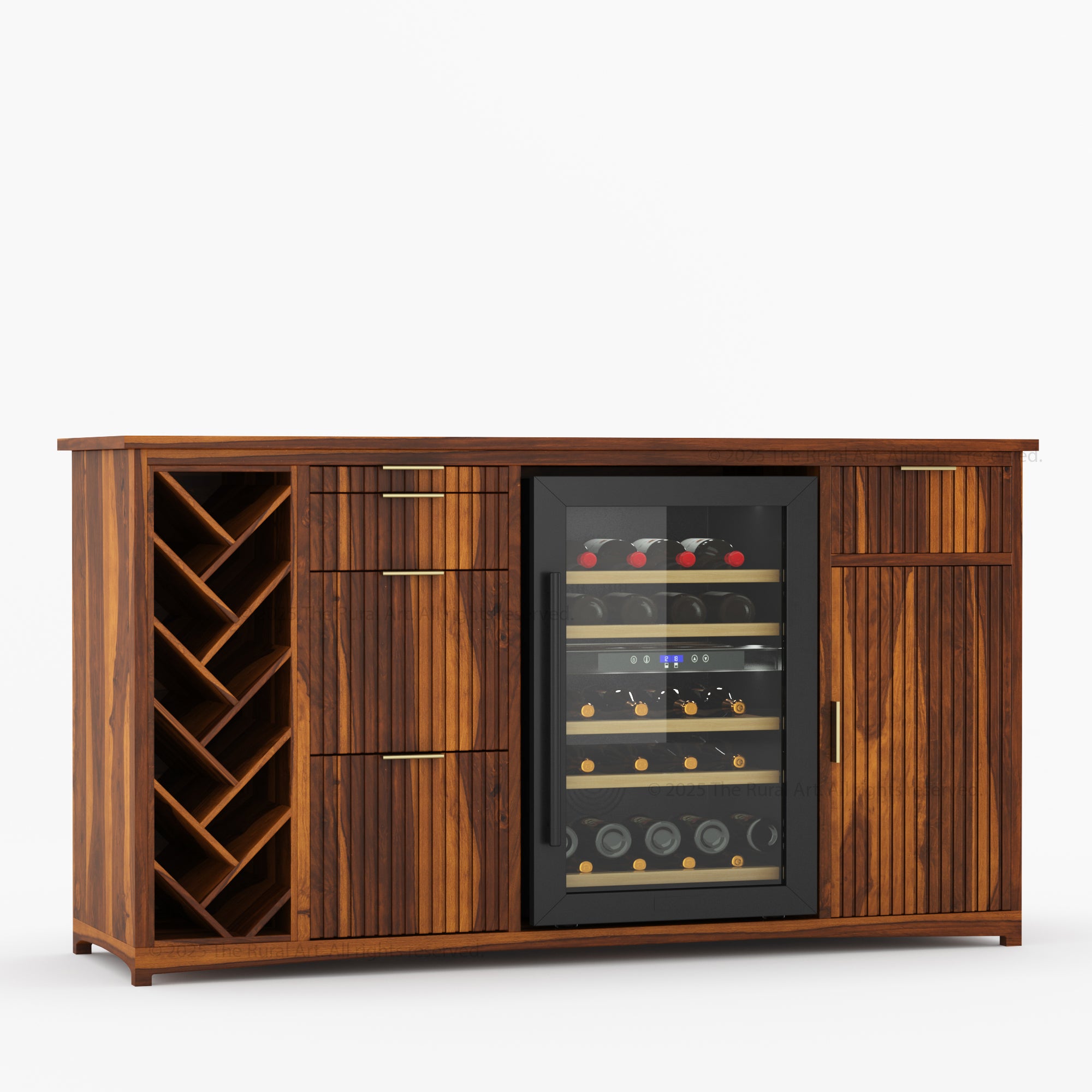 Florida Modern Fluted Wine Bar Cabinet with Mini Fridge Space