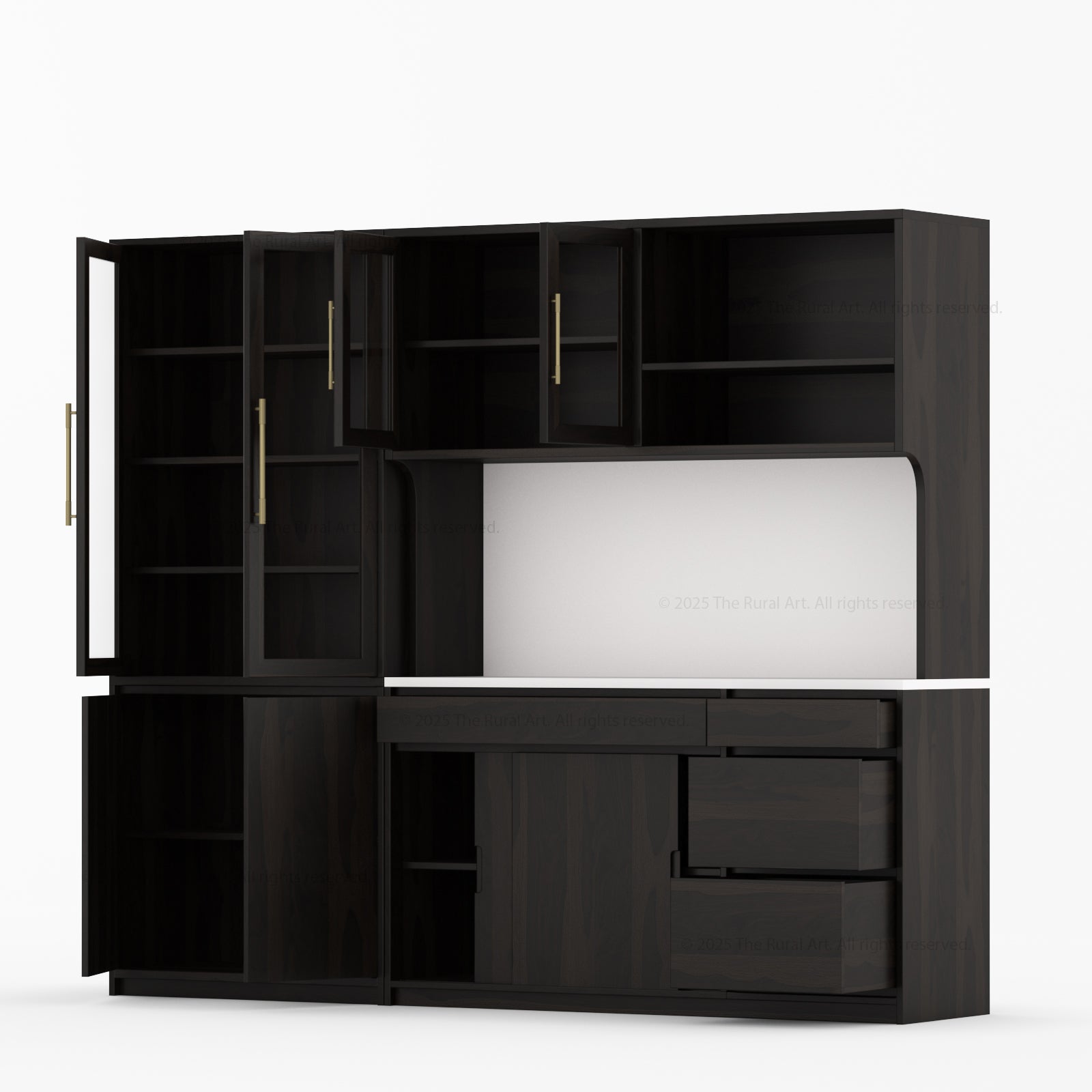 Girtin Solid Wood Wine & Coffee Bar Hutch with White Quartz Countertop – 99” Width