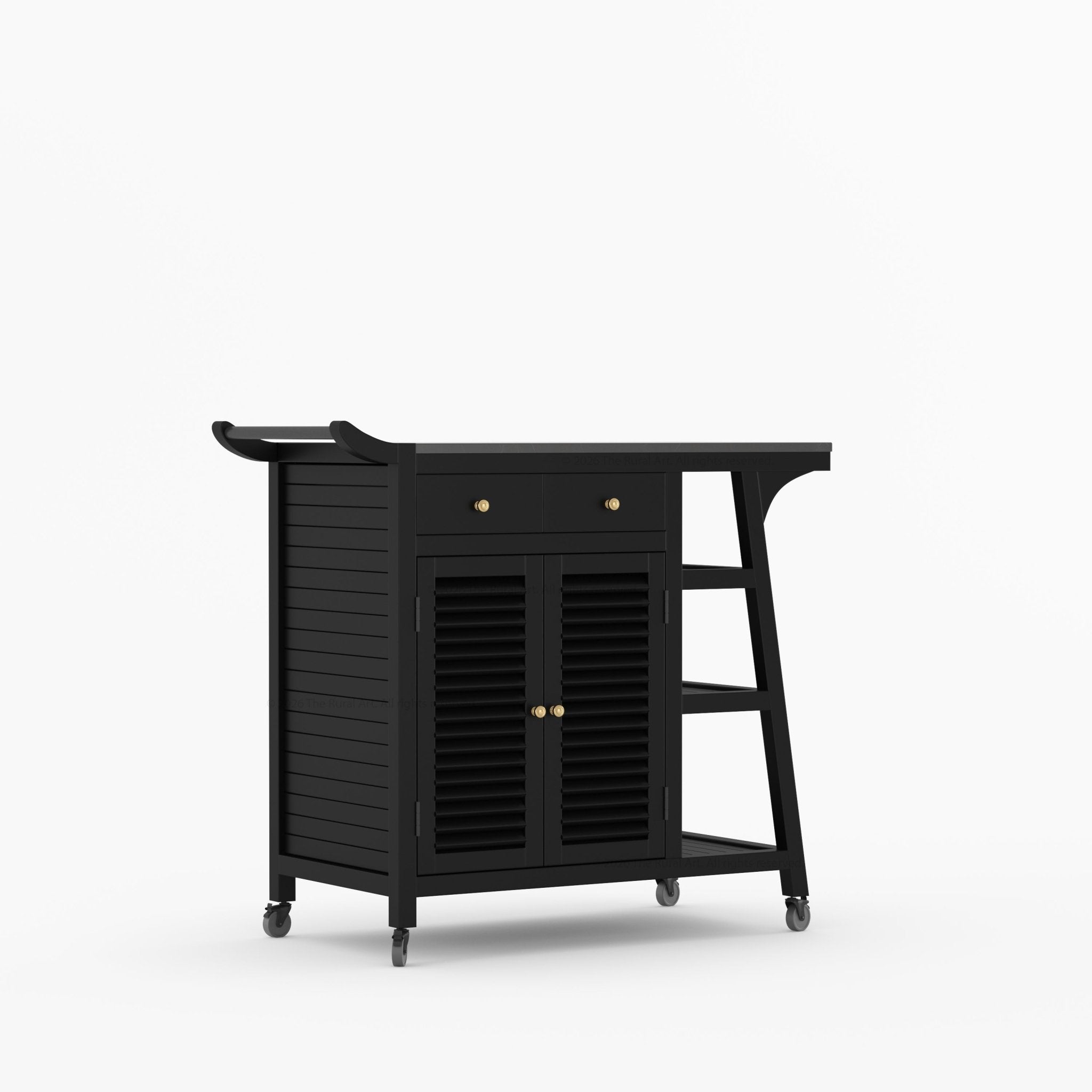 Ketchikan Solid Wood Outdoor Wine Cart with Storage & Serving Shelves