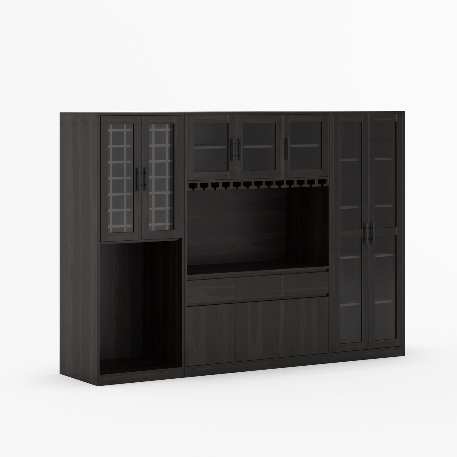 Solid Indian Rosewood Espresso Wine Bar Cabinet with Fridge Space