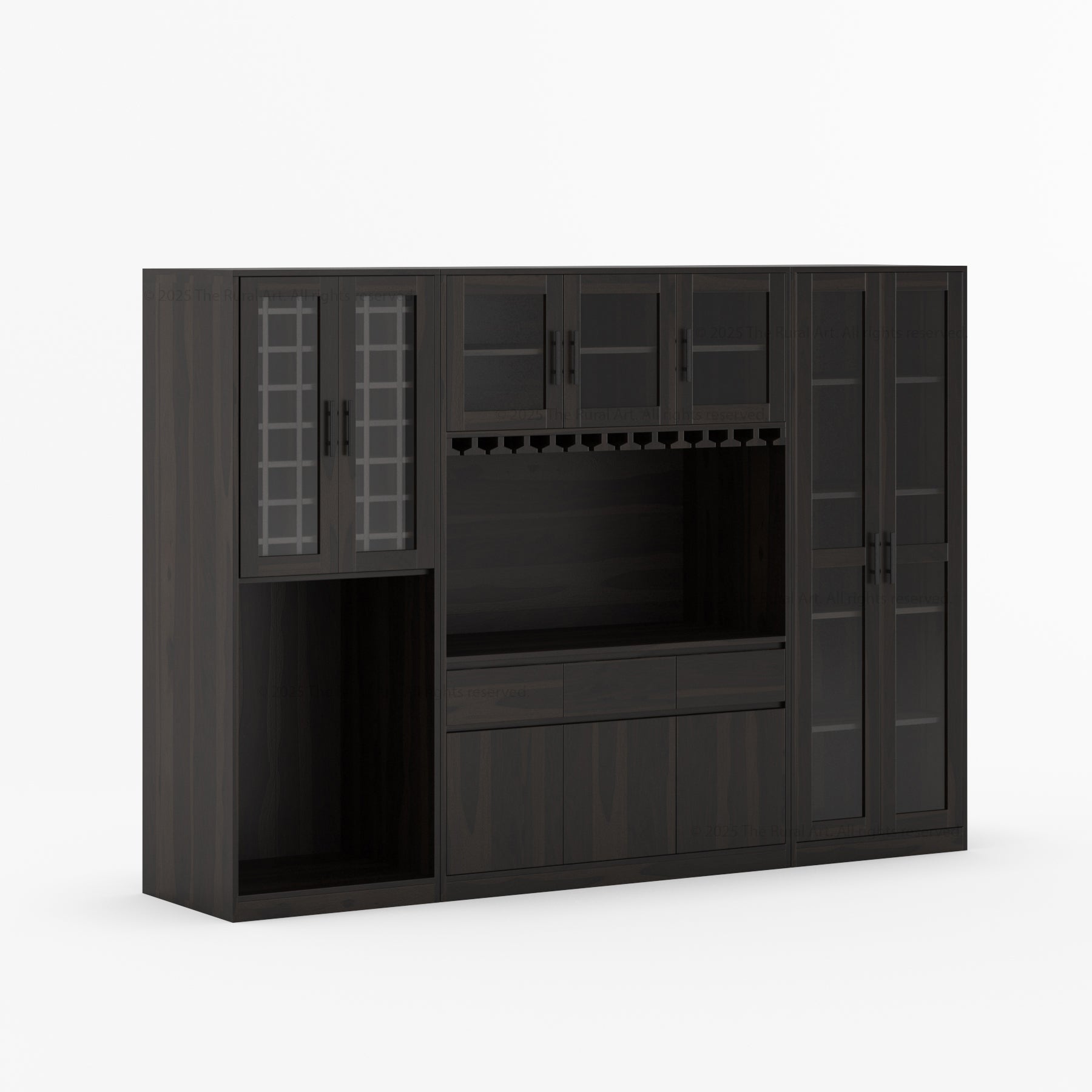Solid Indian Rosewood Espresso Wine Bar Cabinet with Fridge Space