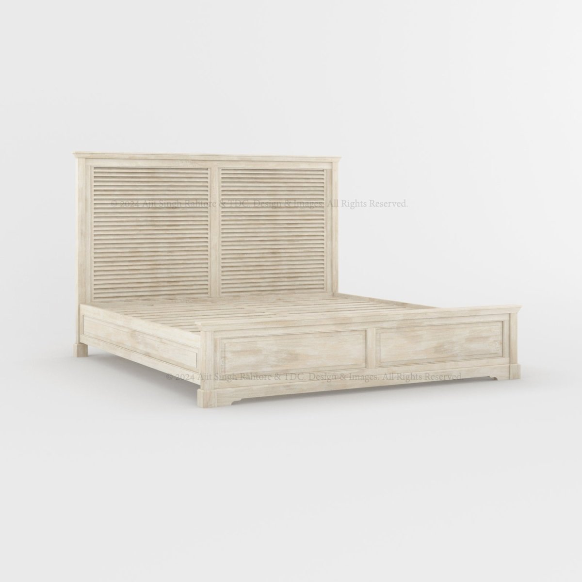 Costa Mesa Solid Wood Platform Bed Louvered Slatted Headboard