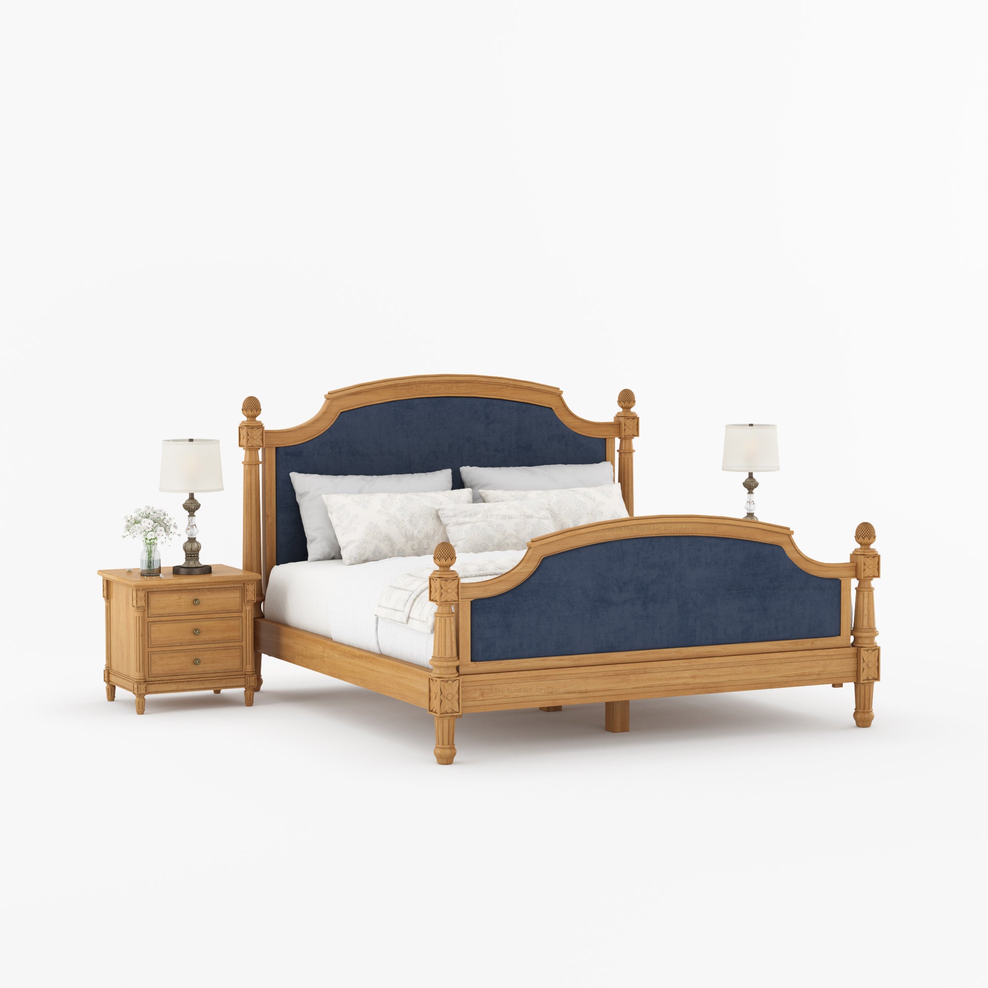Novato Heritage Solid Wood Bed with Upholstered Headboard & Footboard