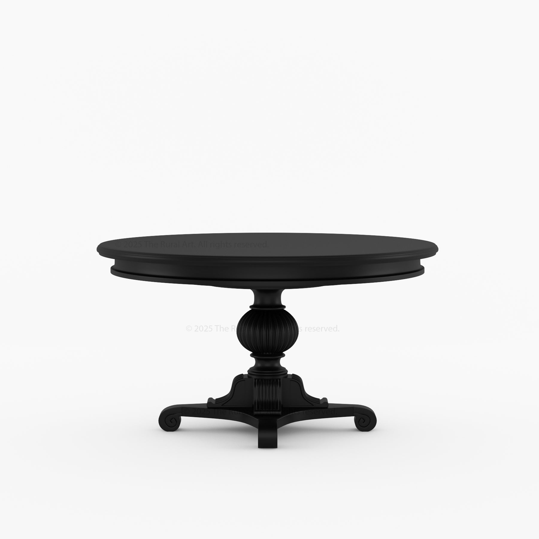 Black round table with a pedestal base