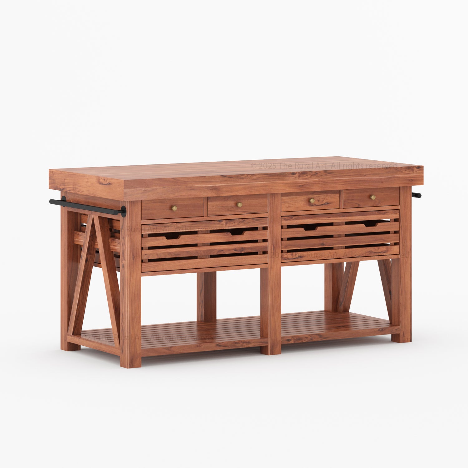 Mesa Solid Wood Kitchen Island with Drawer & Slatted Storage