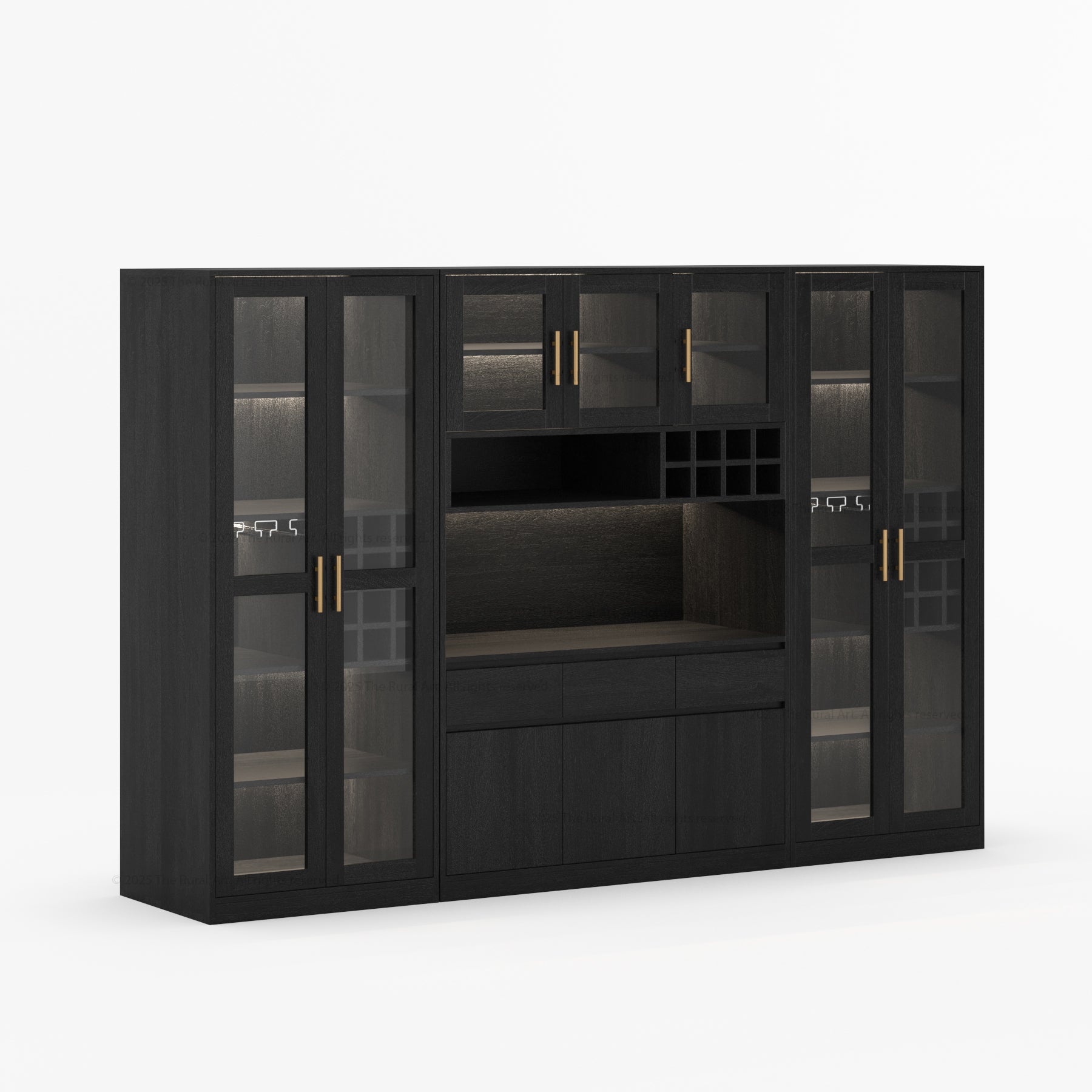 Fairfield Modern Solid Wood Wall Bar Cabinet with Glass Doors and LED Display