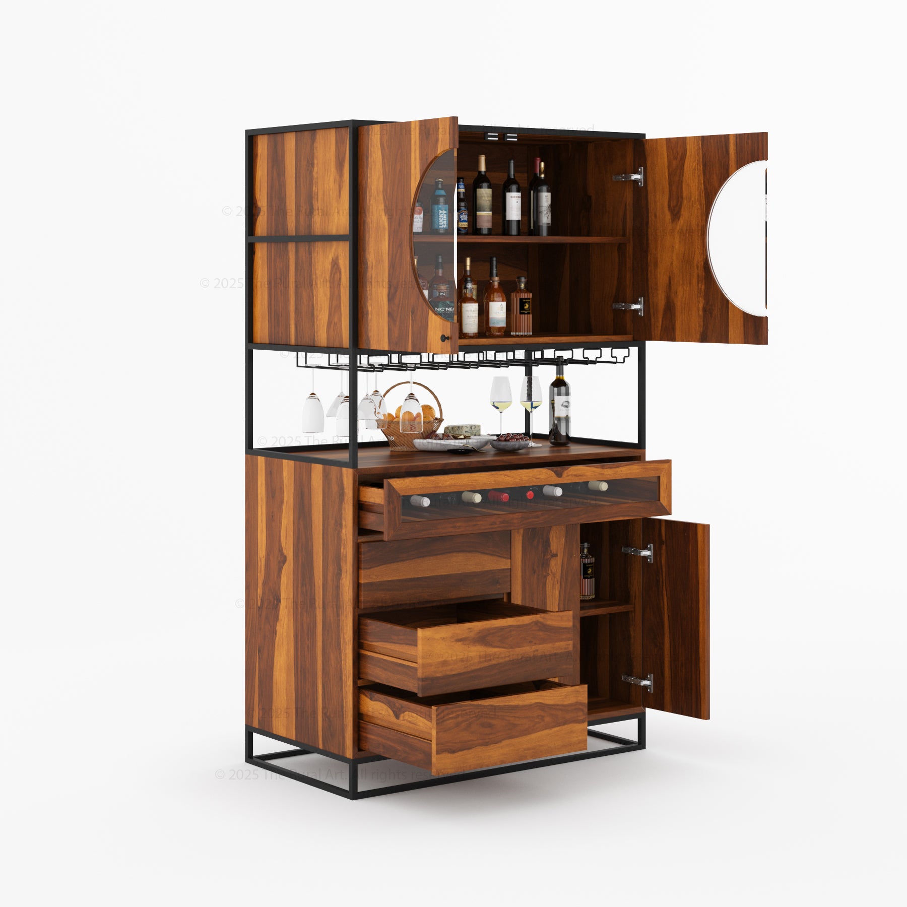 Parma Solid Wood Home Bar Cabinet with Wine Rack & Glass Holders