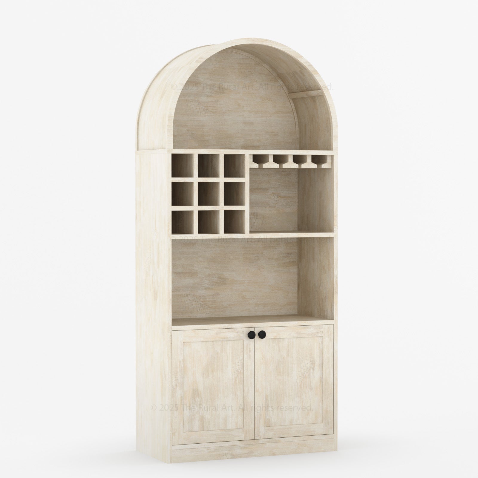 Arcadia Solid Wood Wine Bar Cabinet with Arched Top & Stemware Rack