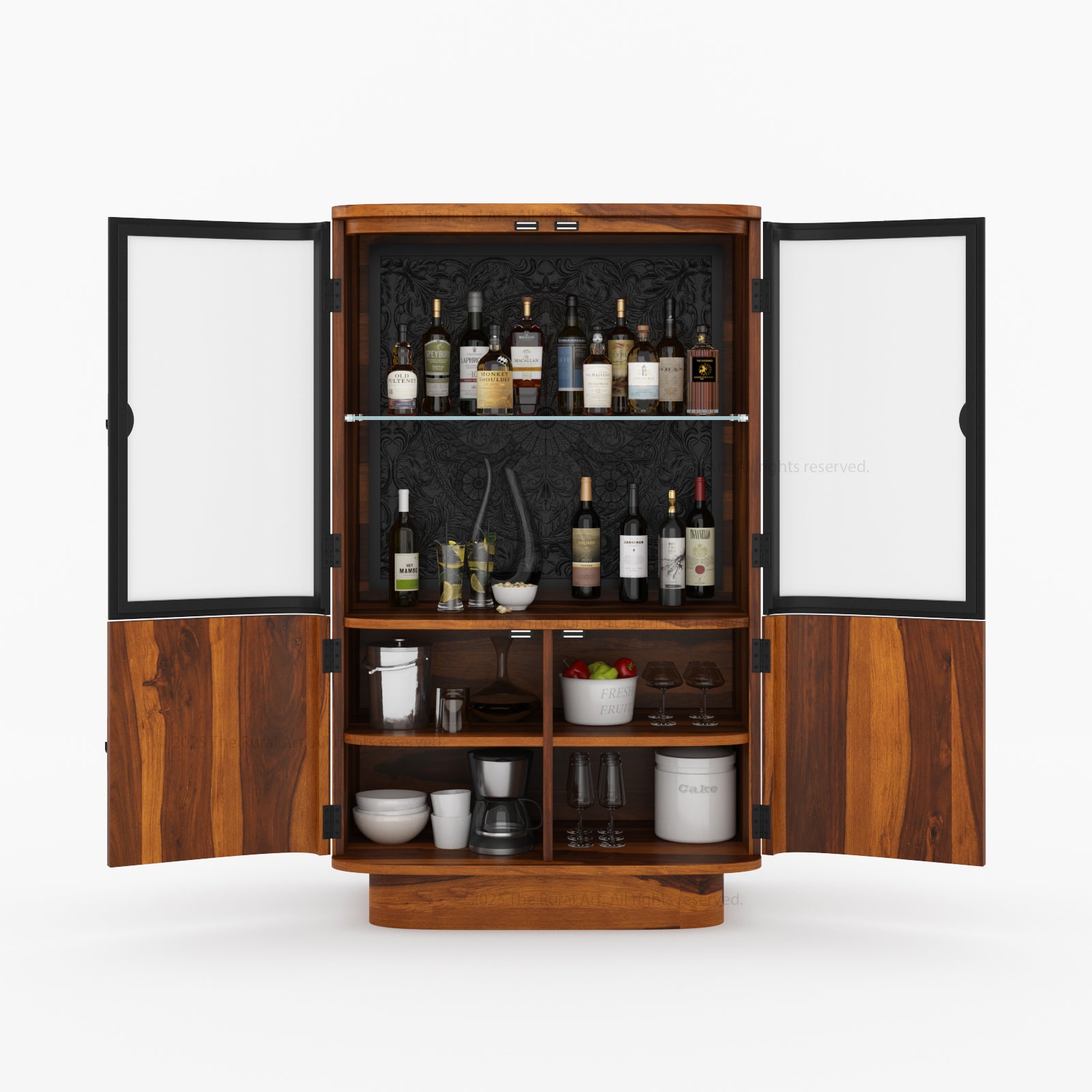 Woodinville Carved Bar Cabinet with Display Rack