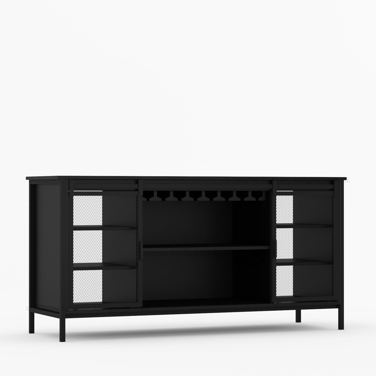 Dallas Industrial Bar Cabinet Solid Wood Iron Sliding Mesh Doors