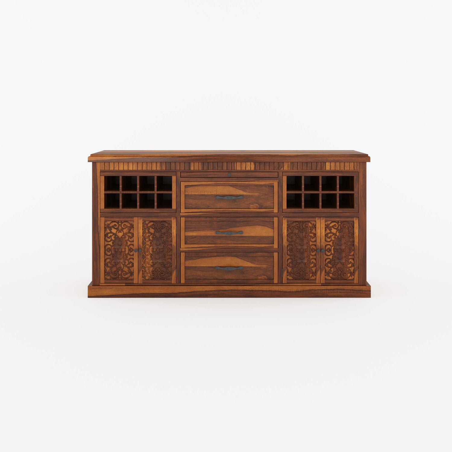 Jackson Solid Wood Sideboard Buffet with Hand-Carved Detailing & Wine Storage