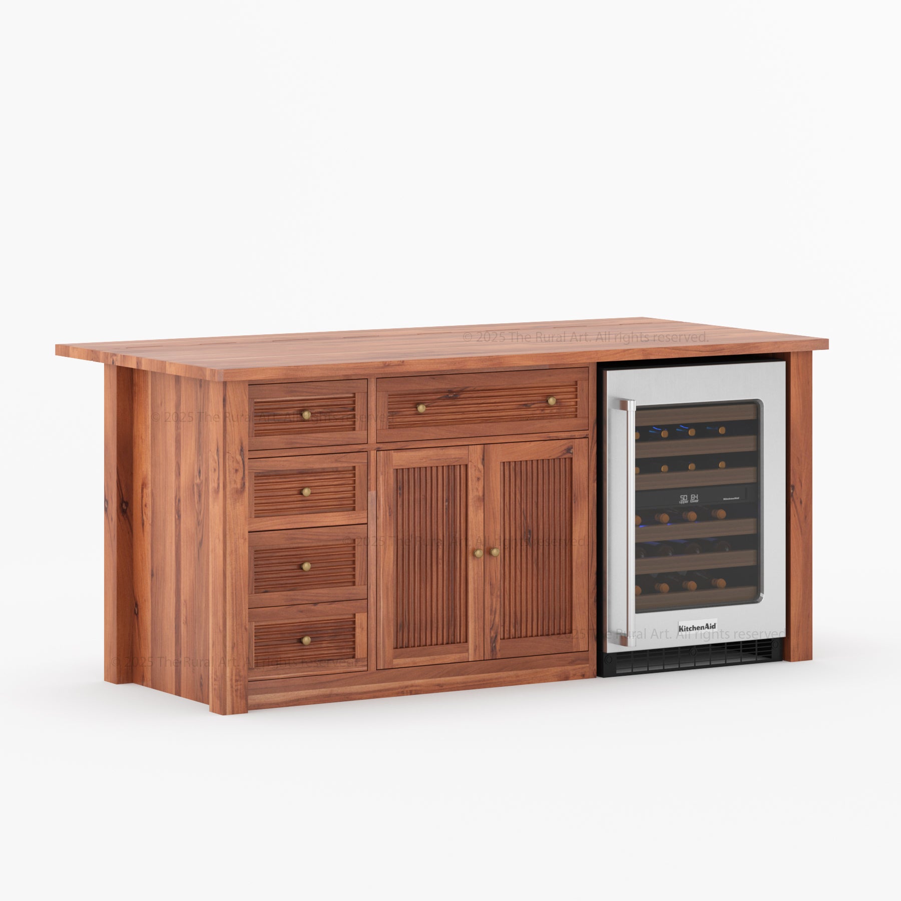 Tuscumbia Solid Wood Kitchen Island with Wine Refrigerator Space & Drop Leaf