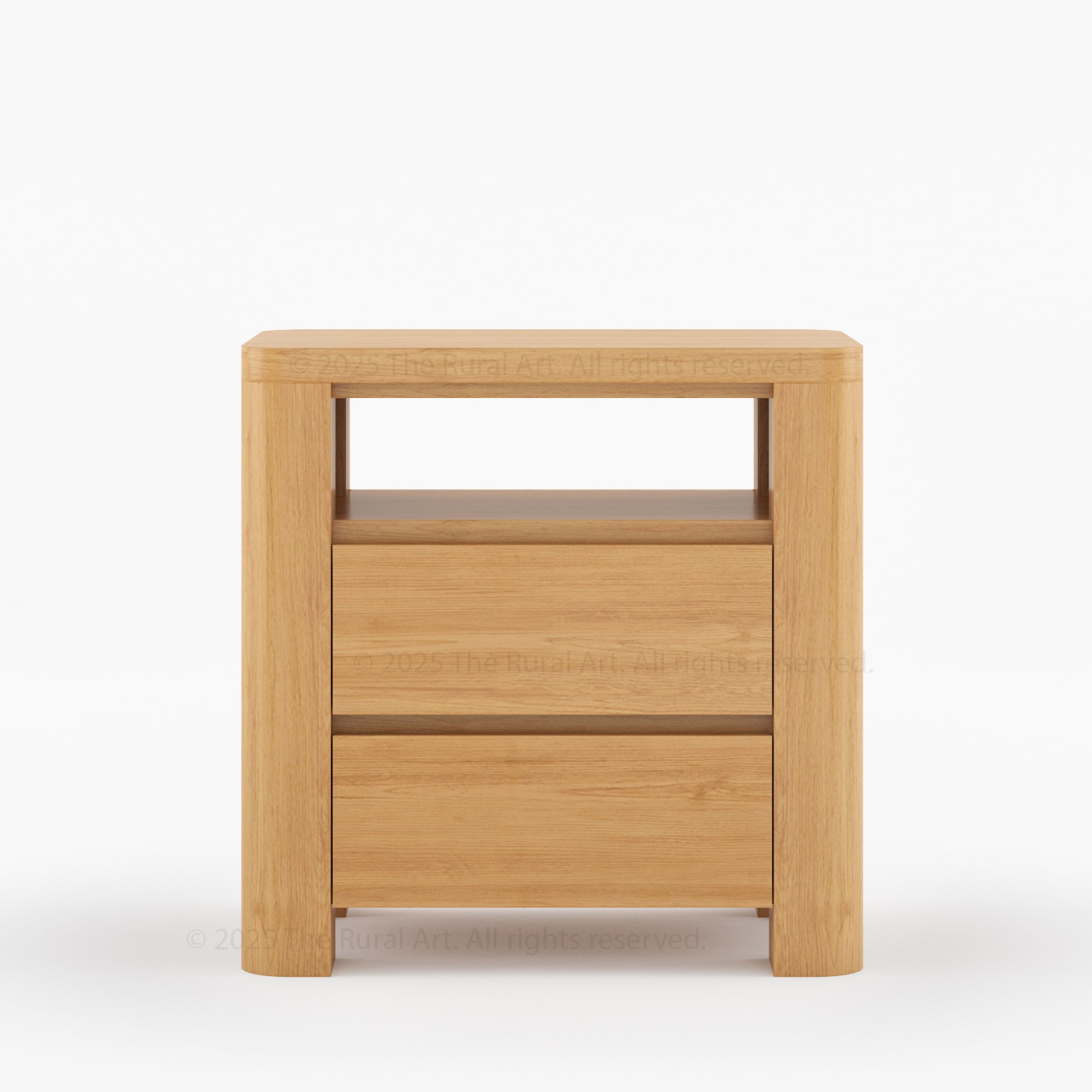 Levittown Solid Wood Nightstand with Open Shelf and 2 Drawers | Modern Bedside Table