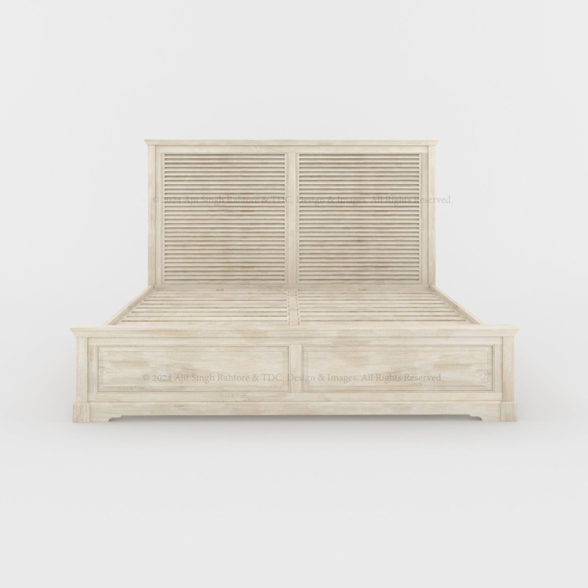 Costa Mesa Solid Wood Platform Bed Louvered Slatted Headboard