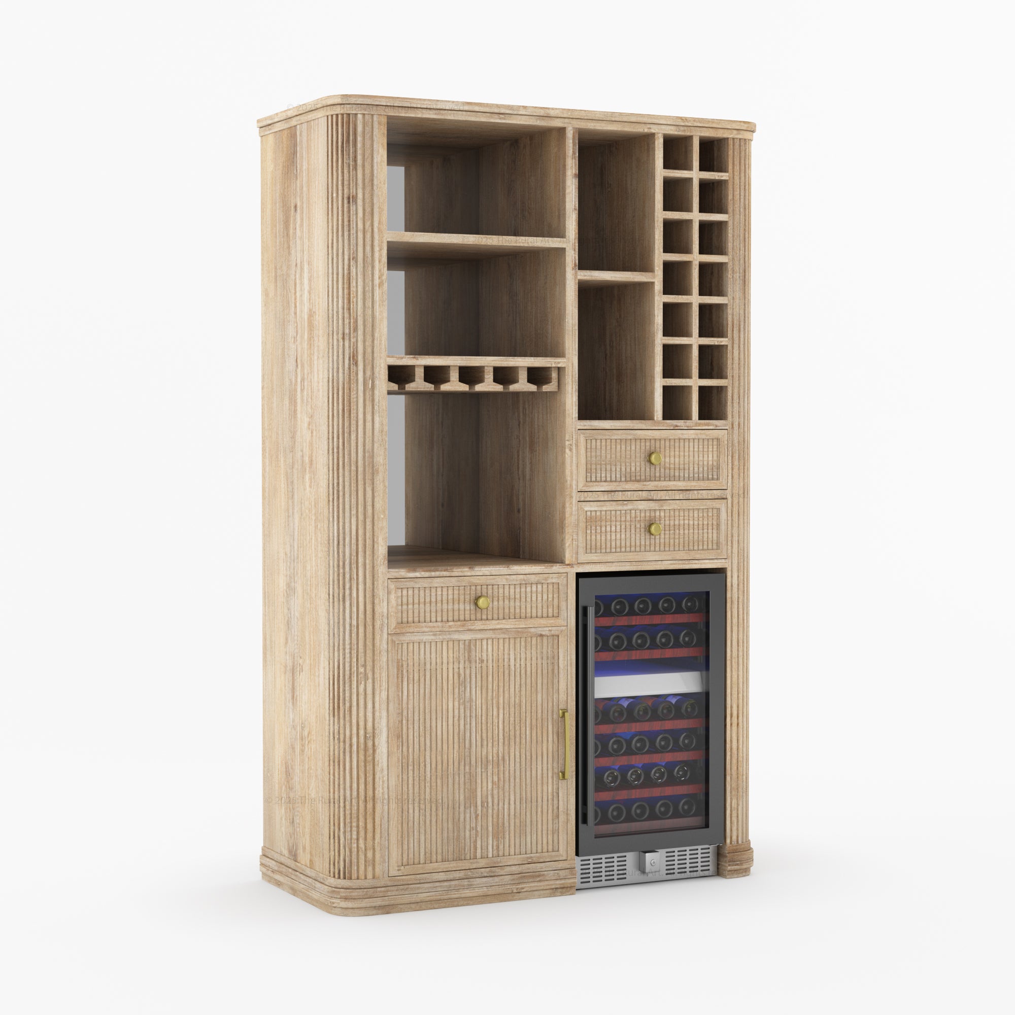 Durham Tall Wine Bar Cabinet with Built-In Wine Rack & Refrigerator Space