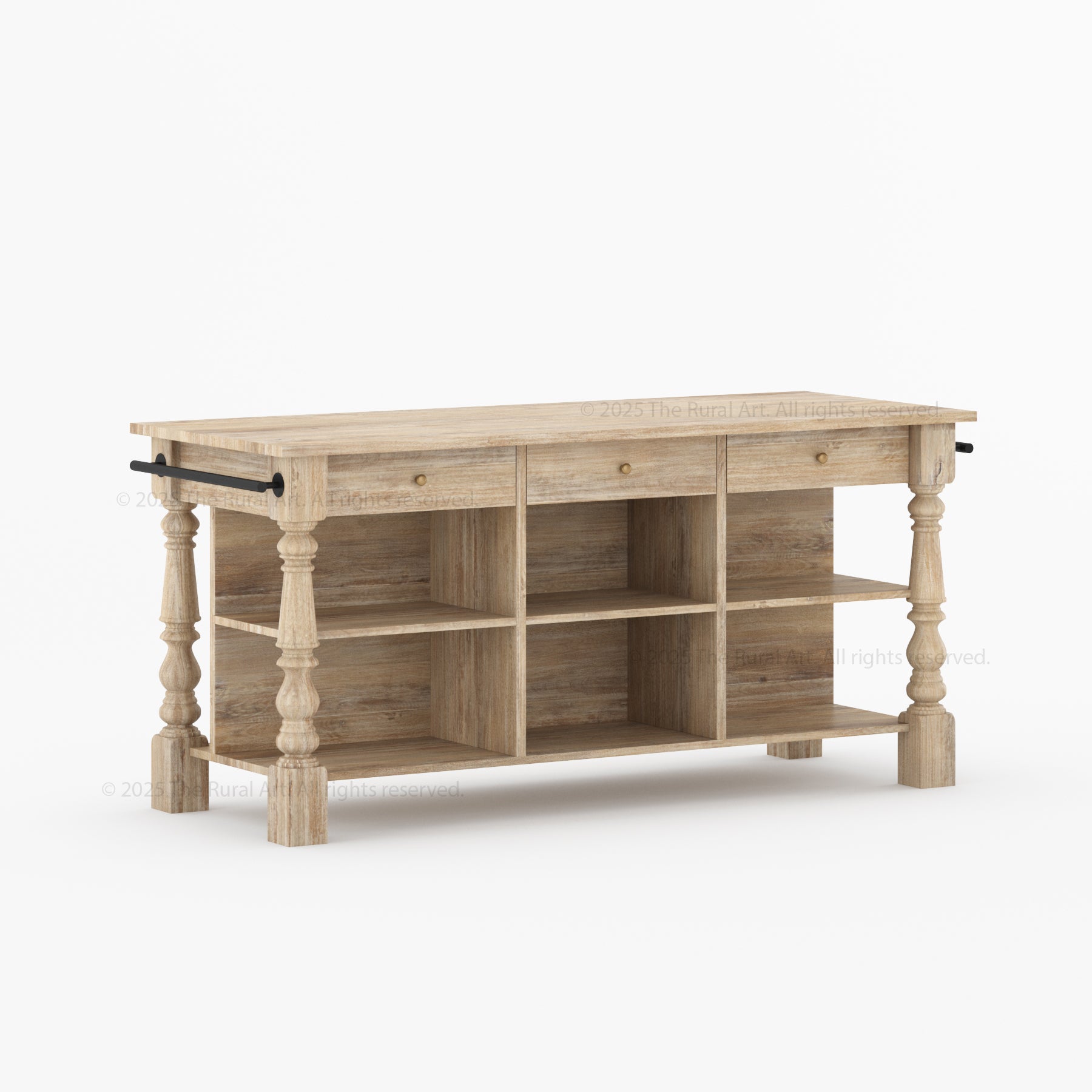 Bridgeport Solid Wood Kitchen Island with Storage & Turned Legs
