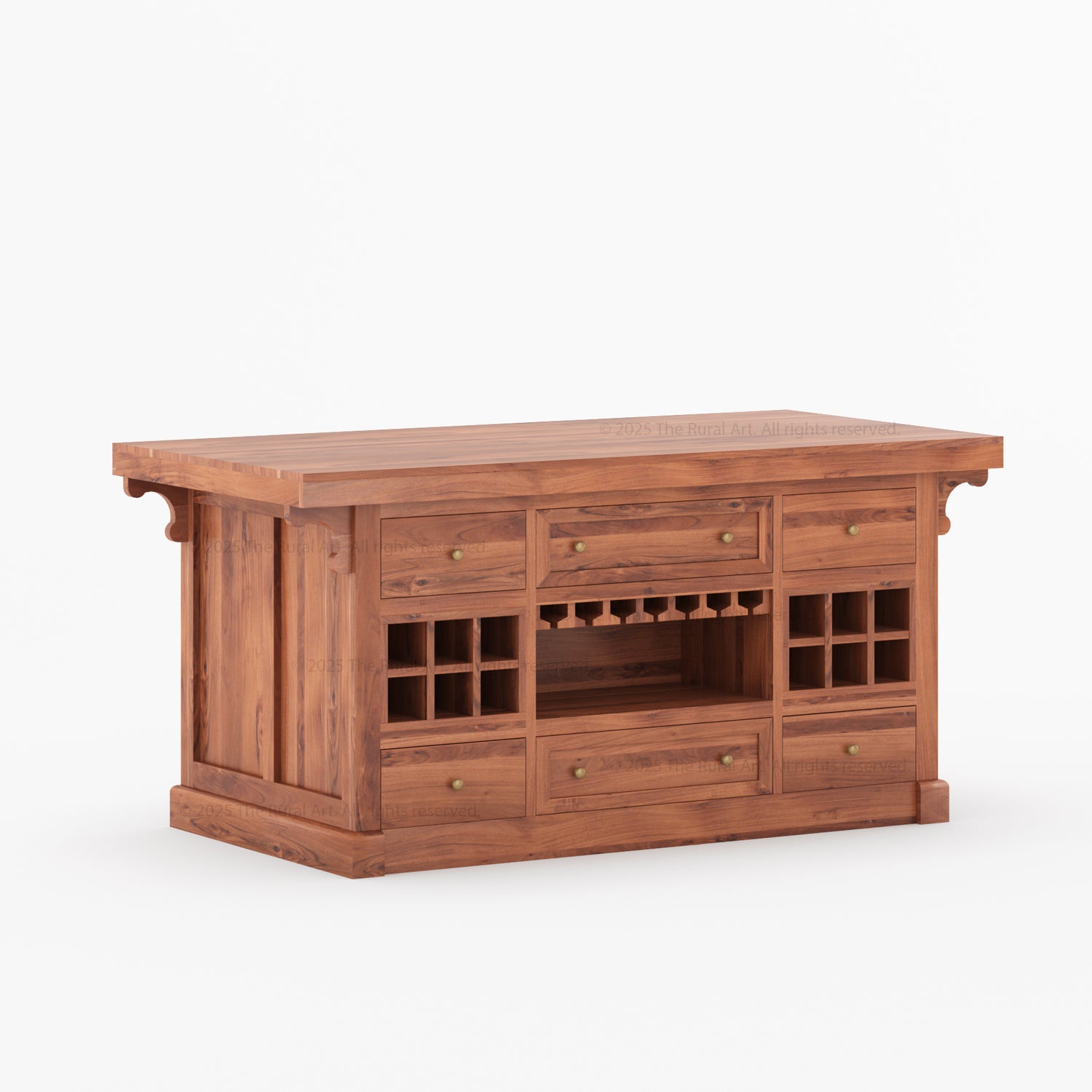 Sunbury Solid Wood Kitchen Island with Wine Rack & Dual-Sided Storage