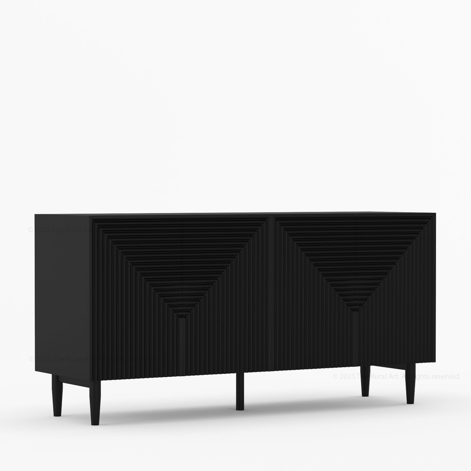 Chicago Geometric Carved Black Solid Wood Sideboard Buffet