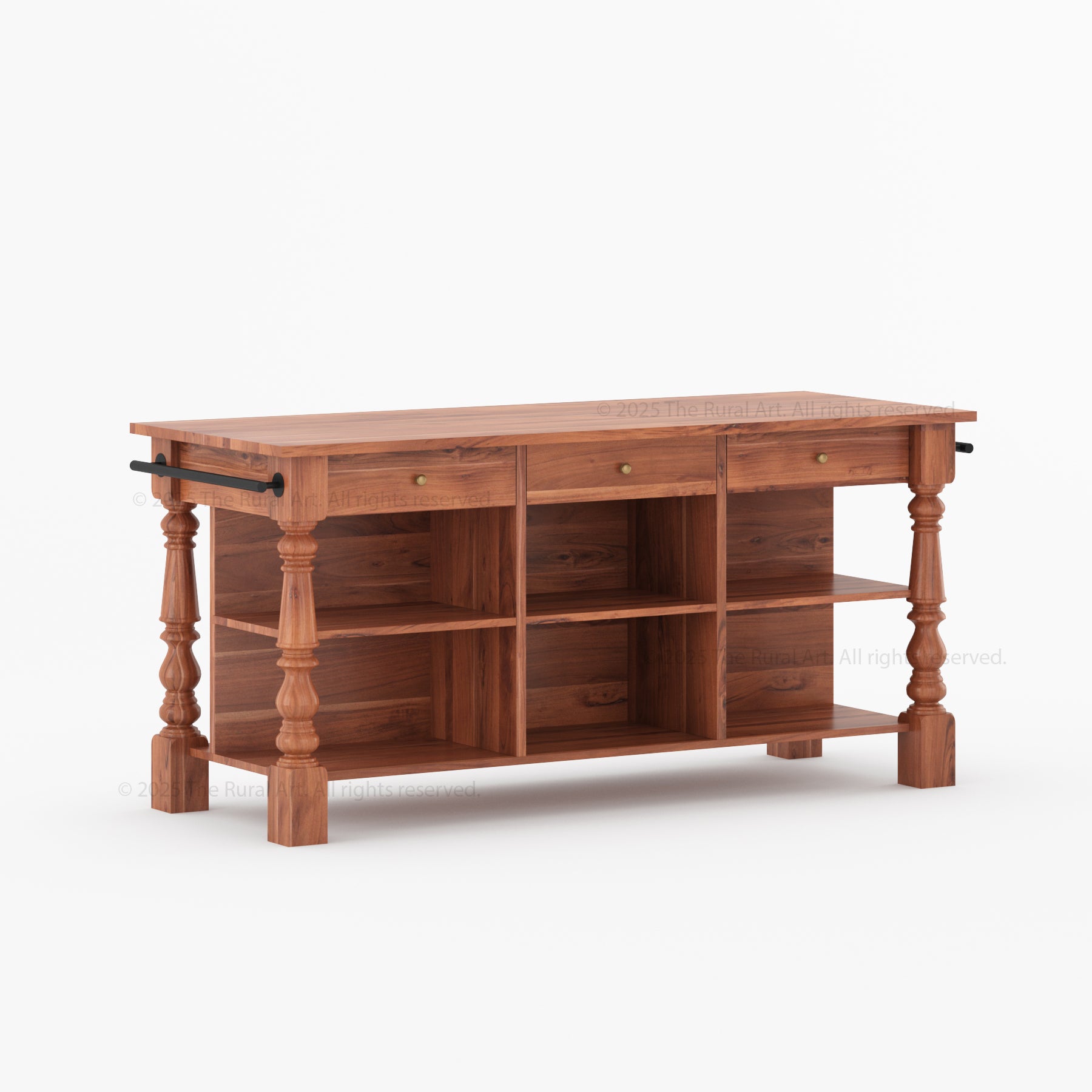 Bridgeport Solid Wood Kitchen Island with Storage & Turned Legs