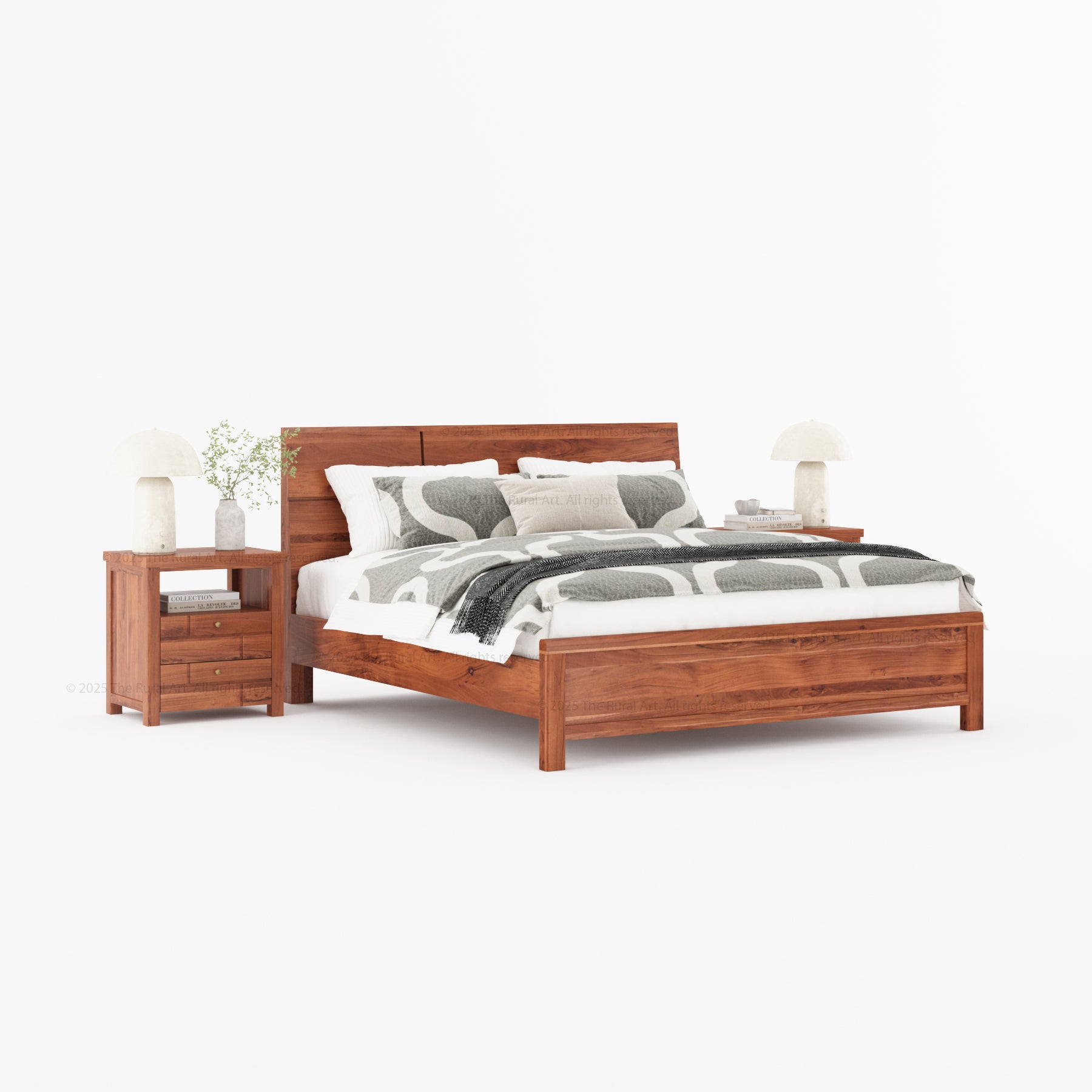 Princeton Solid Wood Platform Bed with Geometric Headboard Design