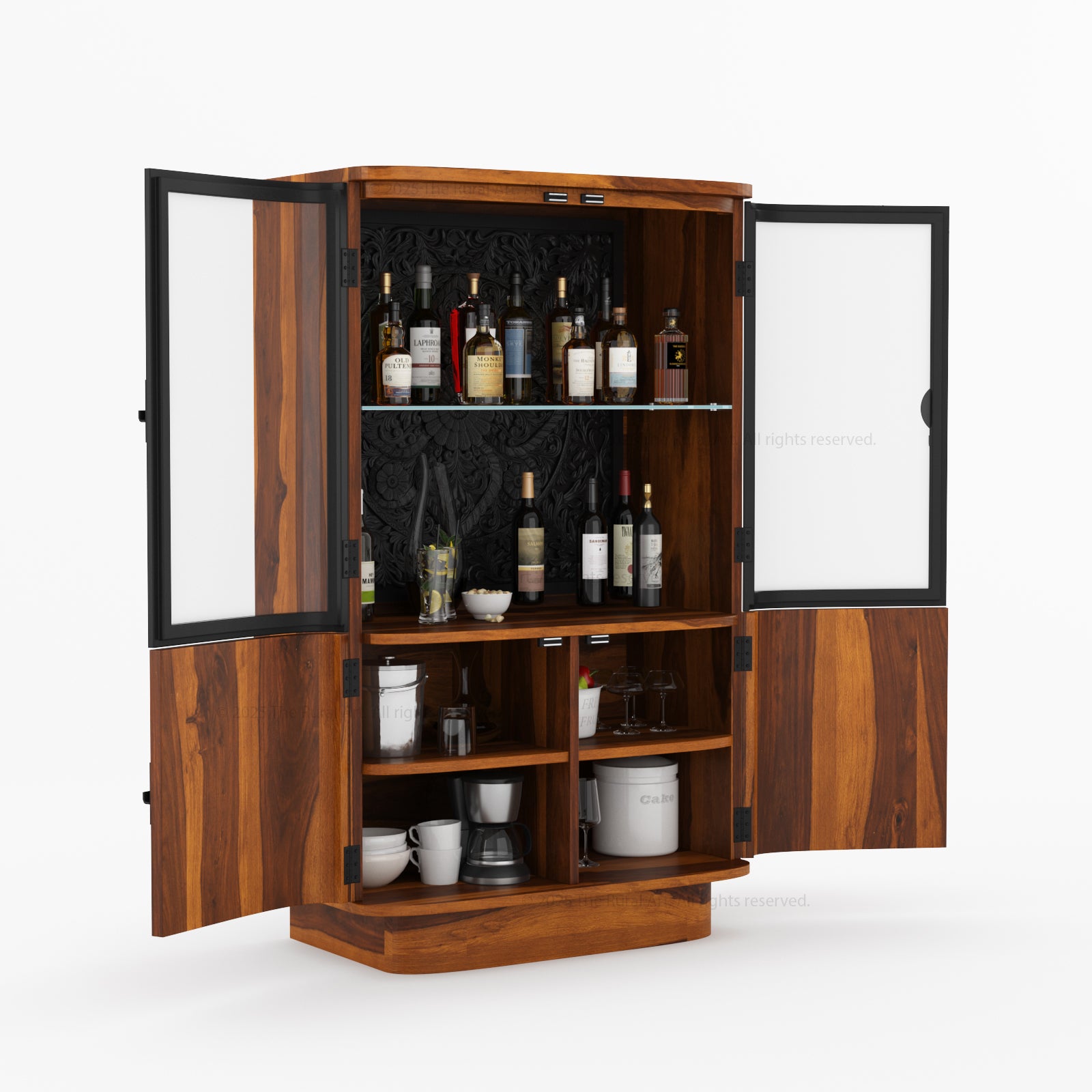 Woodinville Carved Bar Cabinet with Display Rack