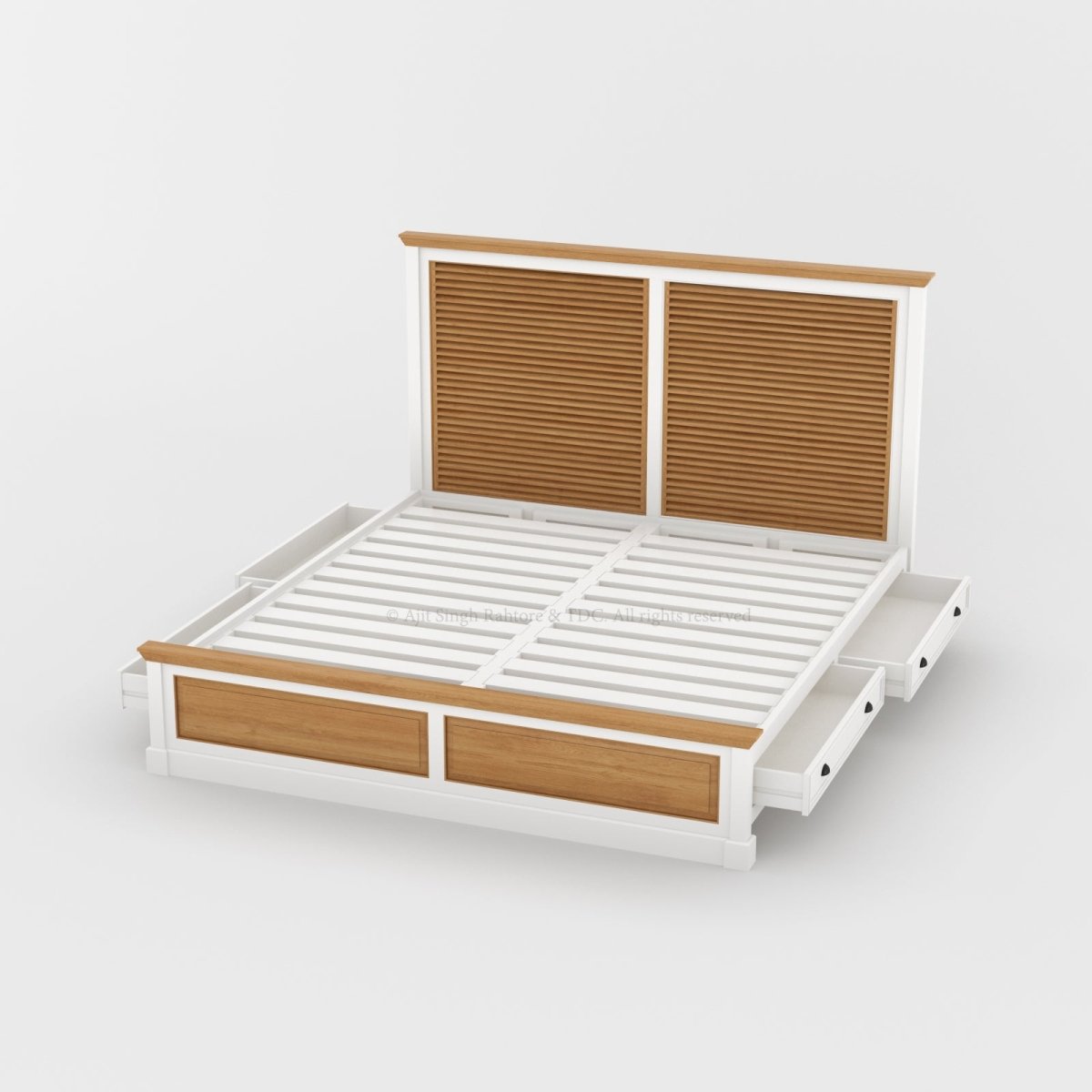 Sylacauga Dual-Tone Shutter Slatted Platform Bed with Storage Drawers