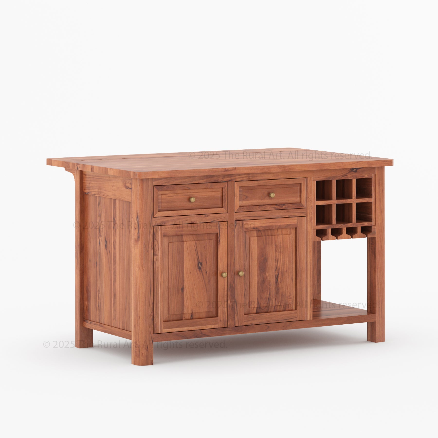 Trenton Solid Wood Kitchen Island – Drop Leaf Countertop & Wine Storage