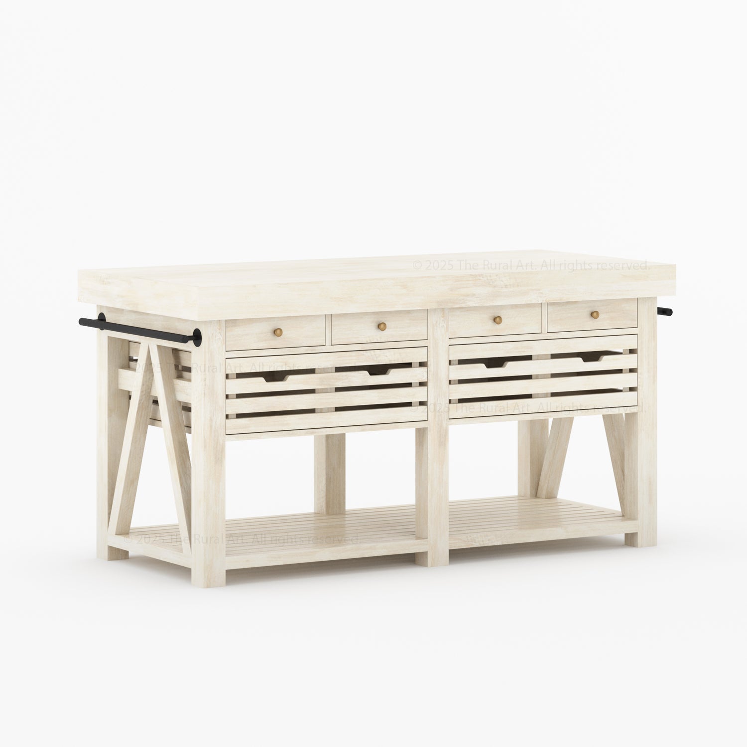 Mesa Solid Wood Kitchen Island with Drawer & Slatted Storage