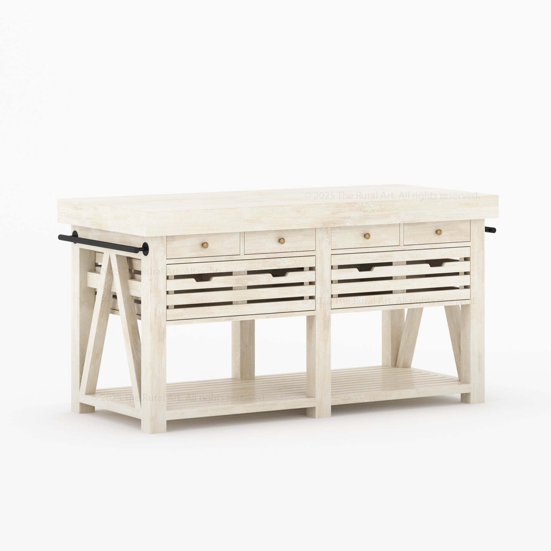 Mesa Solid Wood Kitchen Island with Drawer & Slatted Storage