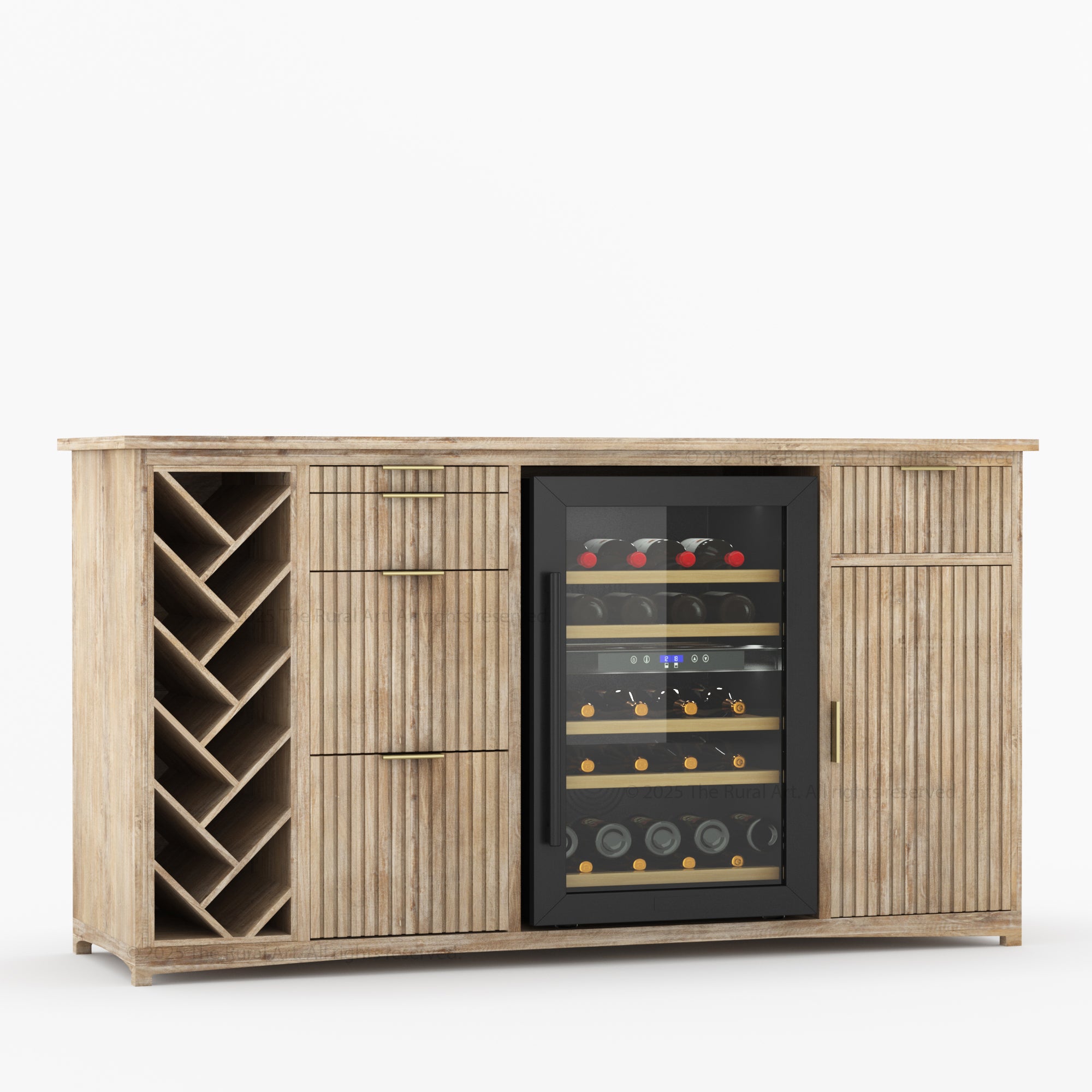 Florida Modern Fluted Wine Bar Cabinet with Mini Fridge Space