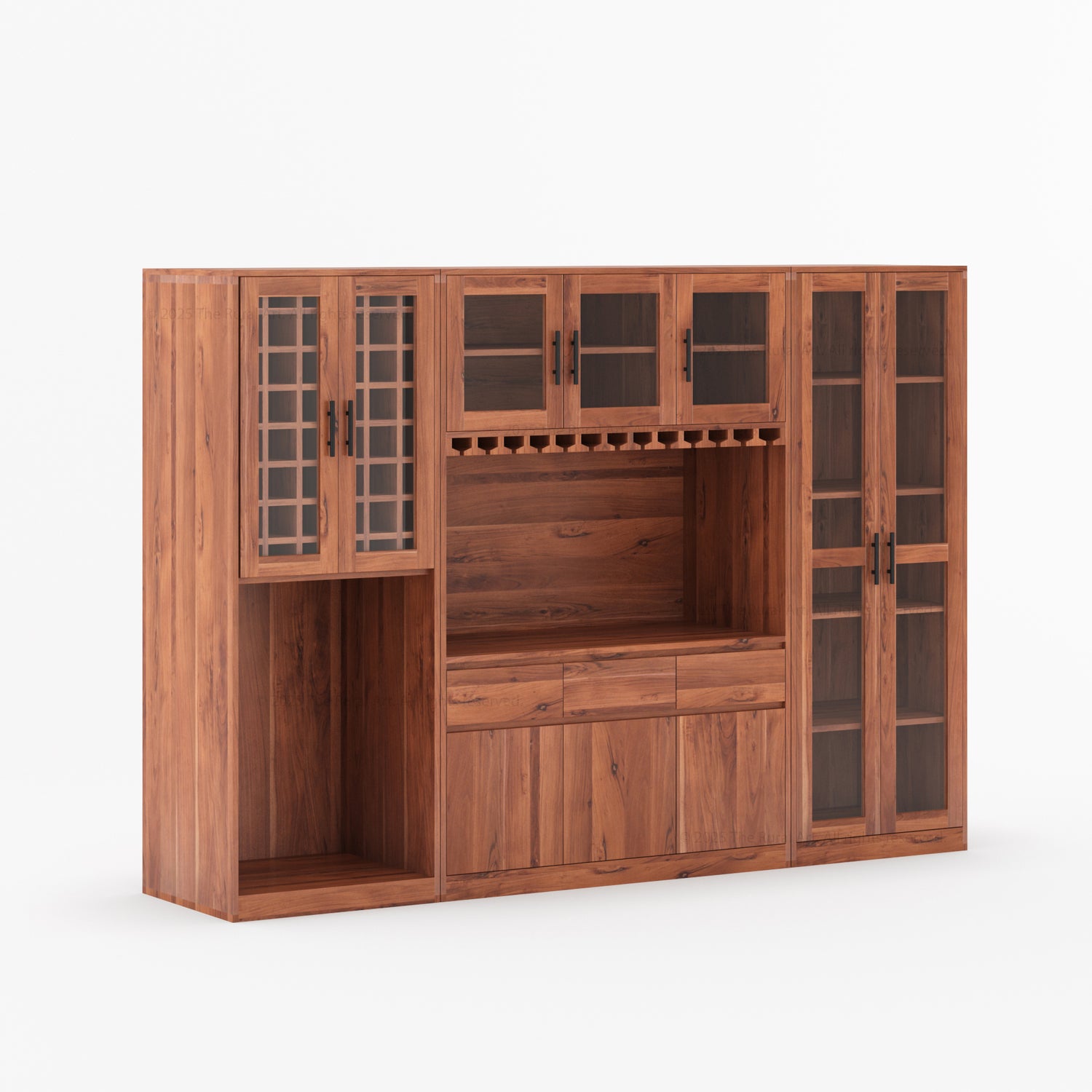 Acacia Wood Wine Bar Cabinet with Fridge Space