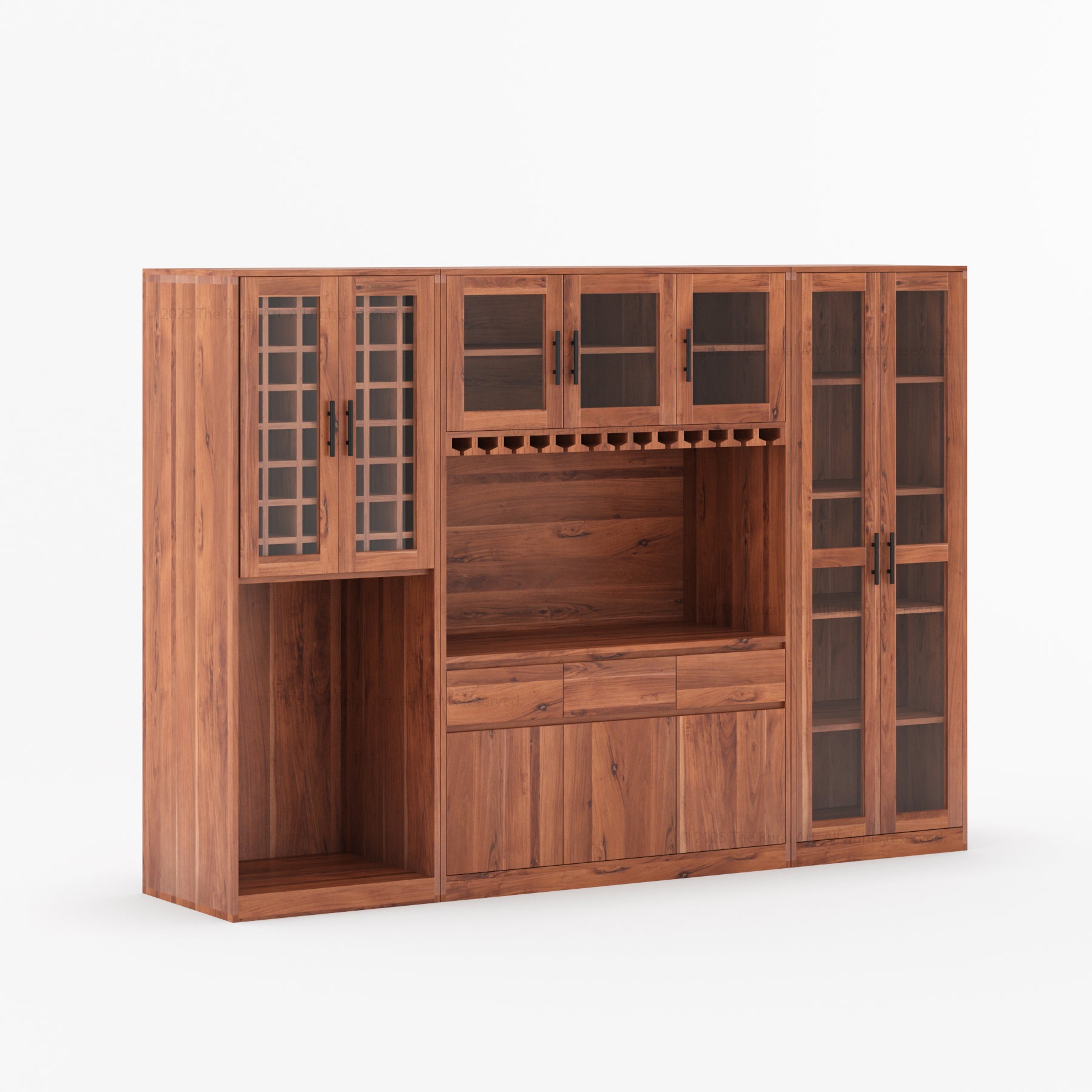 Acacia Wood Wine Bar Cabinet with Fridge Space