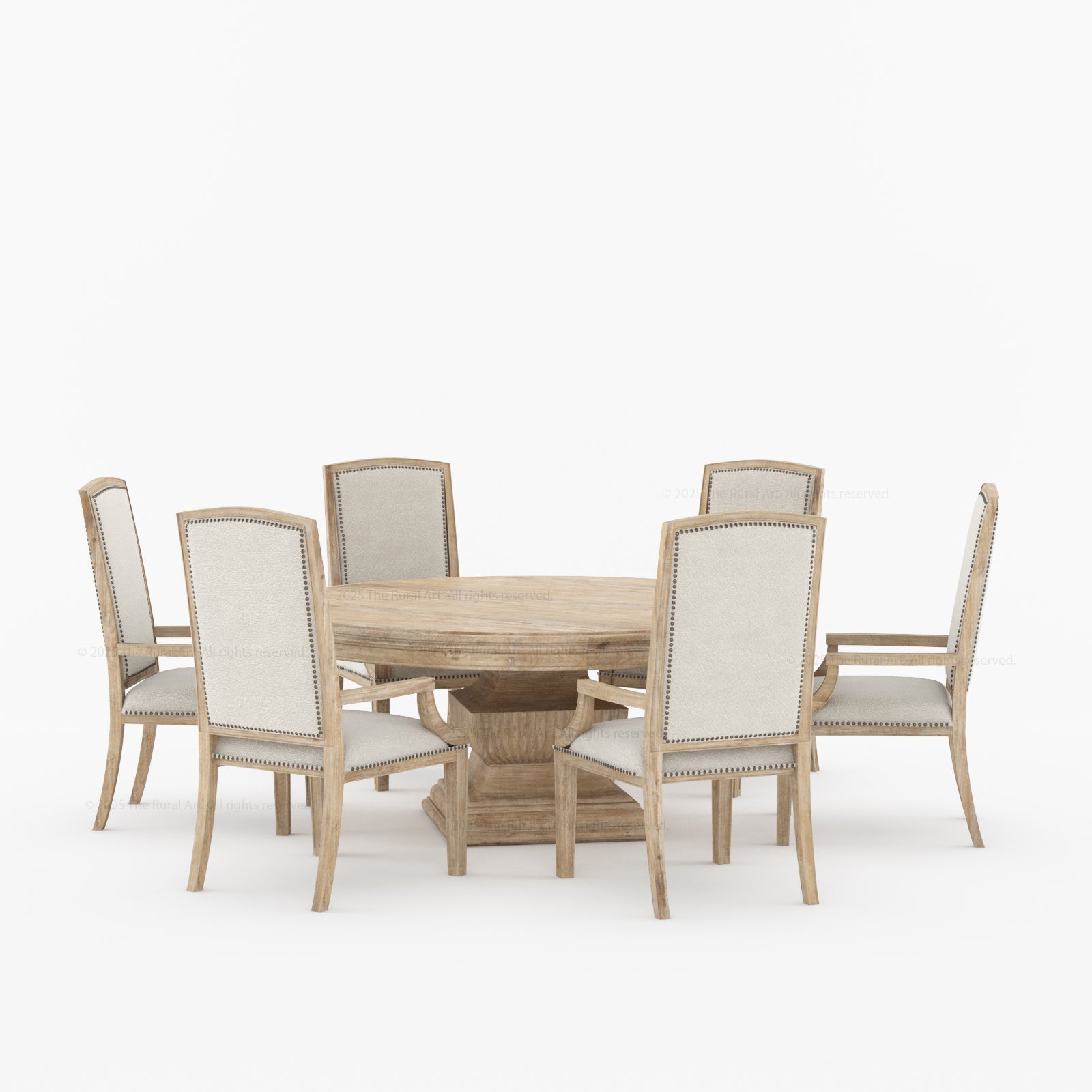 Scottsdale Round Pedestal Solid Wood Dining Set with Upholstered High-Back Chairs