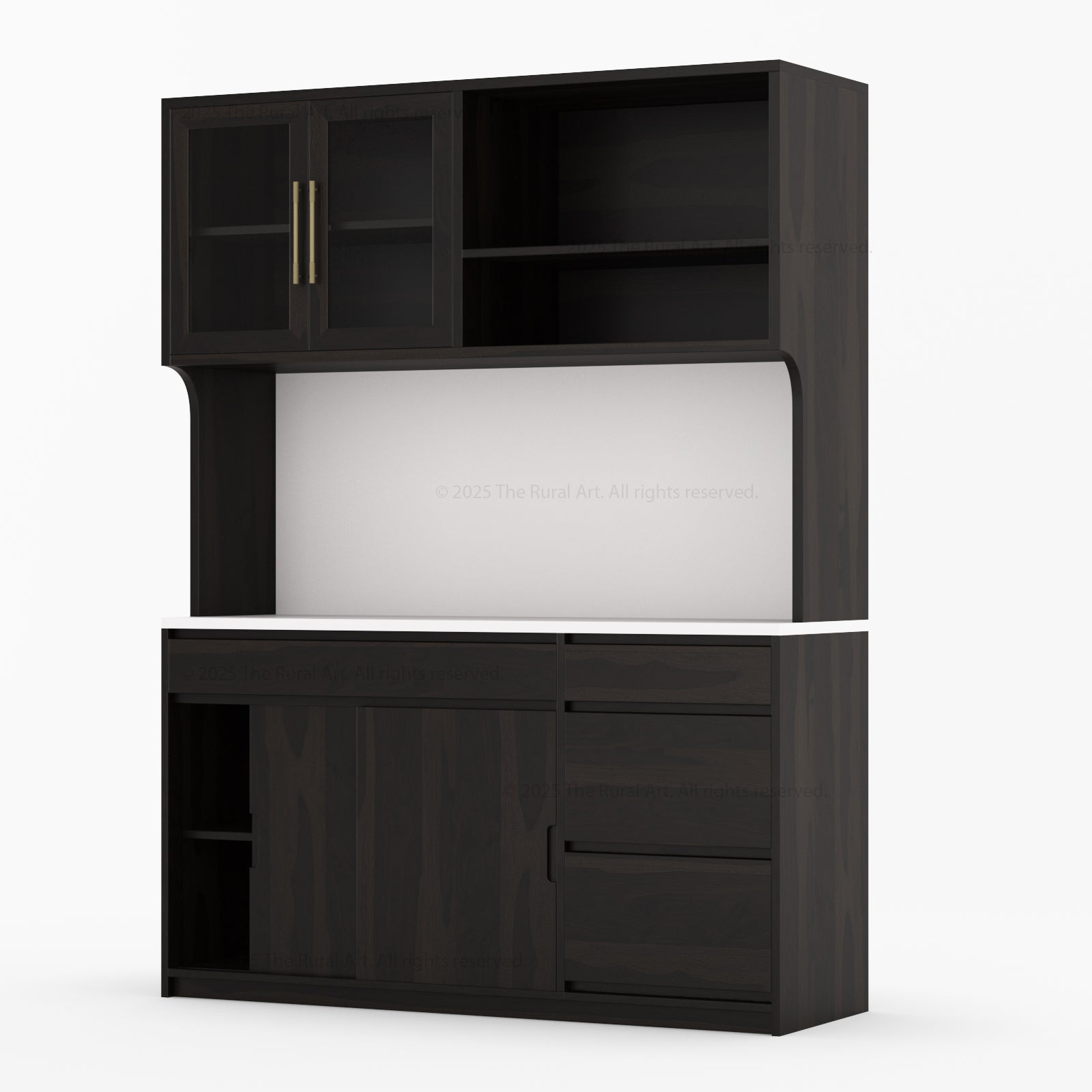 Girtin Solid Wood Wine & Coffee Bar Hutch with White Quartz Countertop – 99” Width