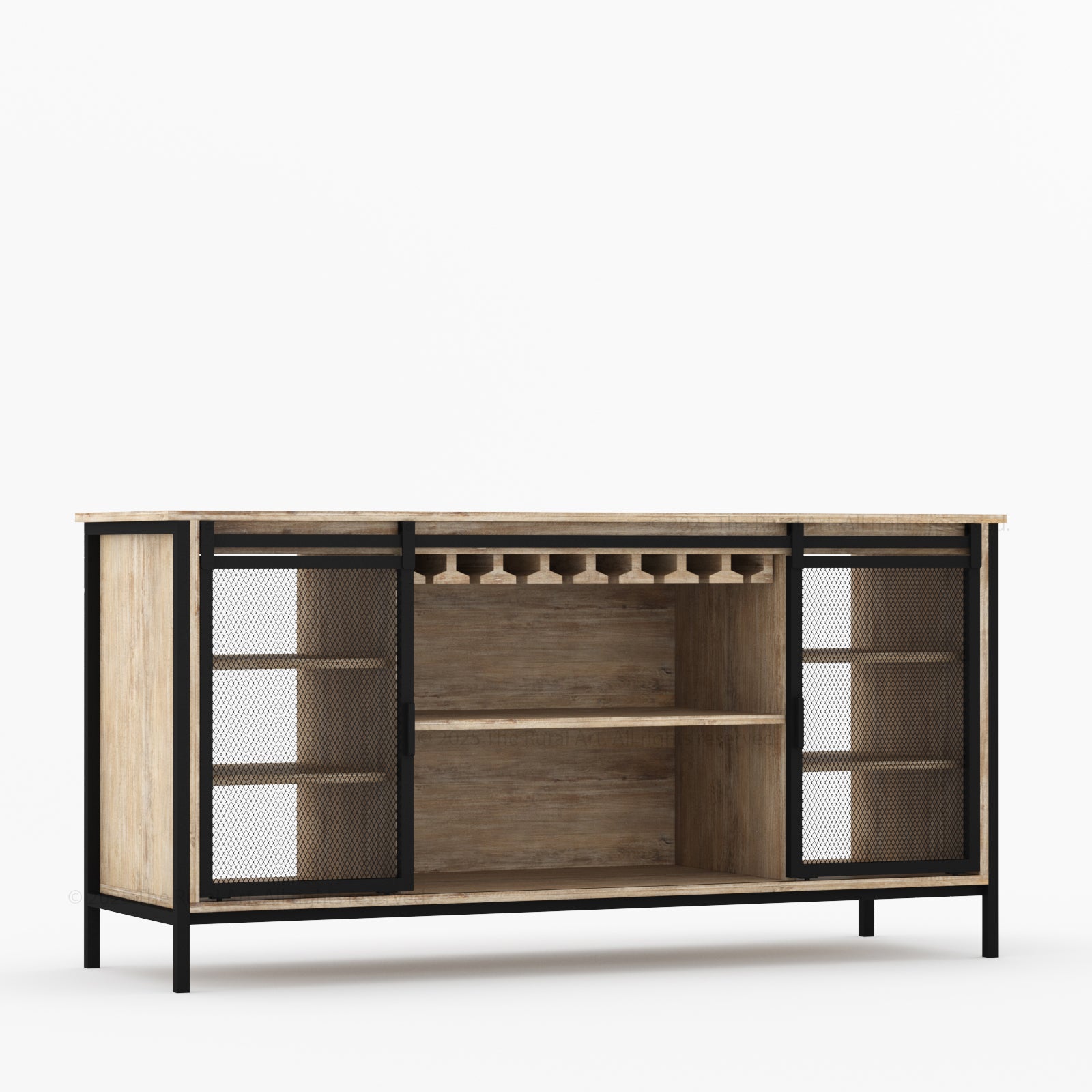 Dallas Industrial Bar Cabinet Solid Wood Iron Sliding Mesh Doors