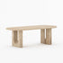 Wooden table with unique leg design on a white background