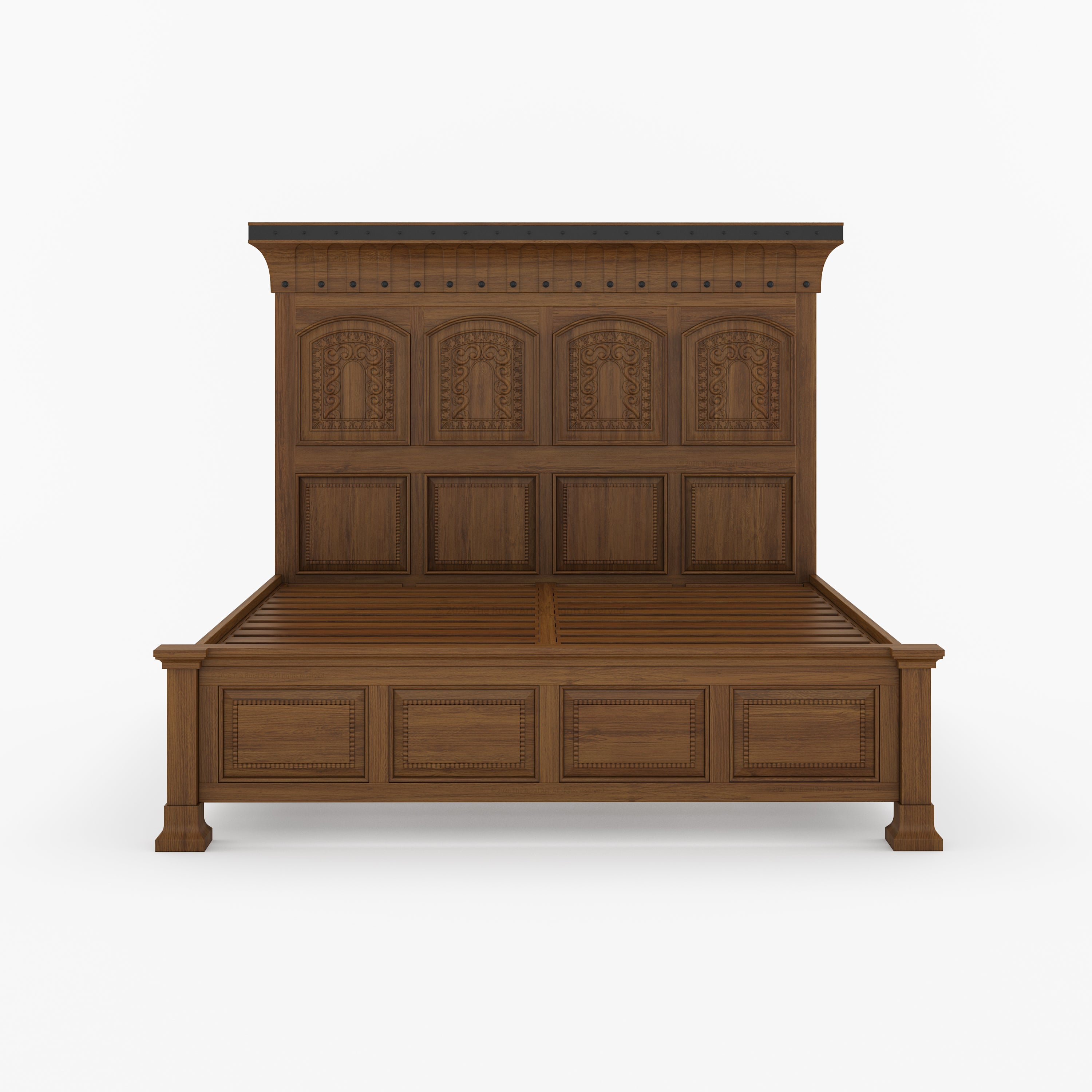 Prescott Grand Heritage Solid Wood Bed with Hand-Carved Panel Headboard