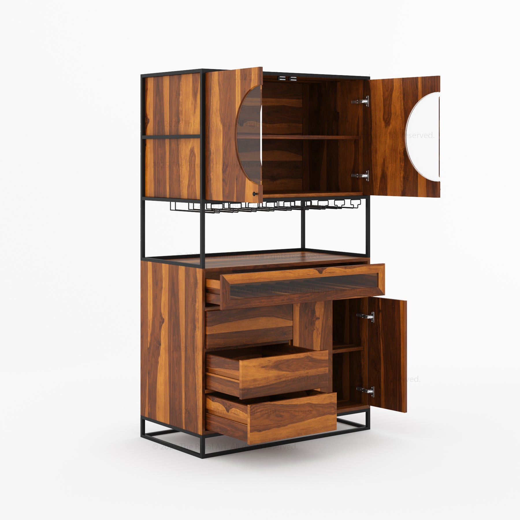 Parma Solid Wood Home Bar Cabinet with Wine Rack & Glass Holders