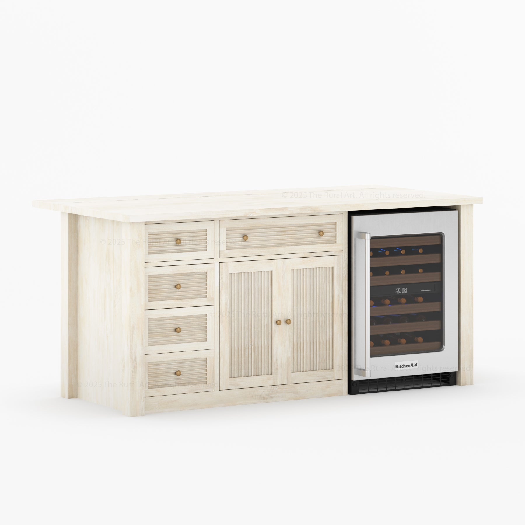 Tuscumbia Solid Wood Kitchen Island with Wine Refrigerator Space & Drop Leaf