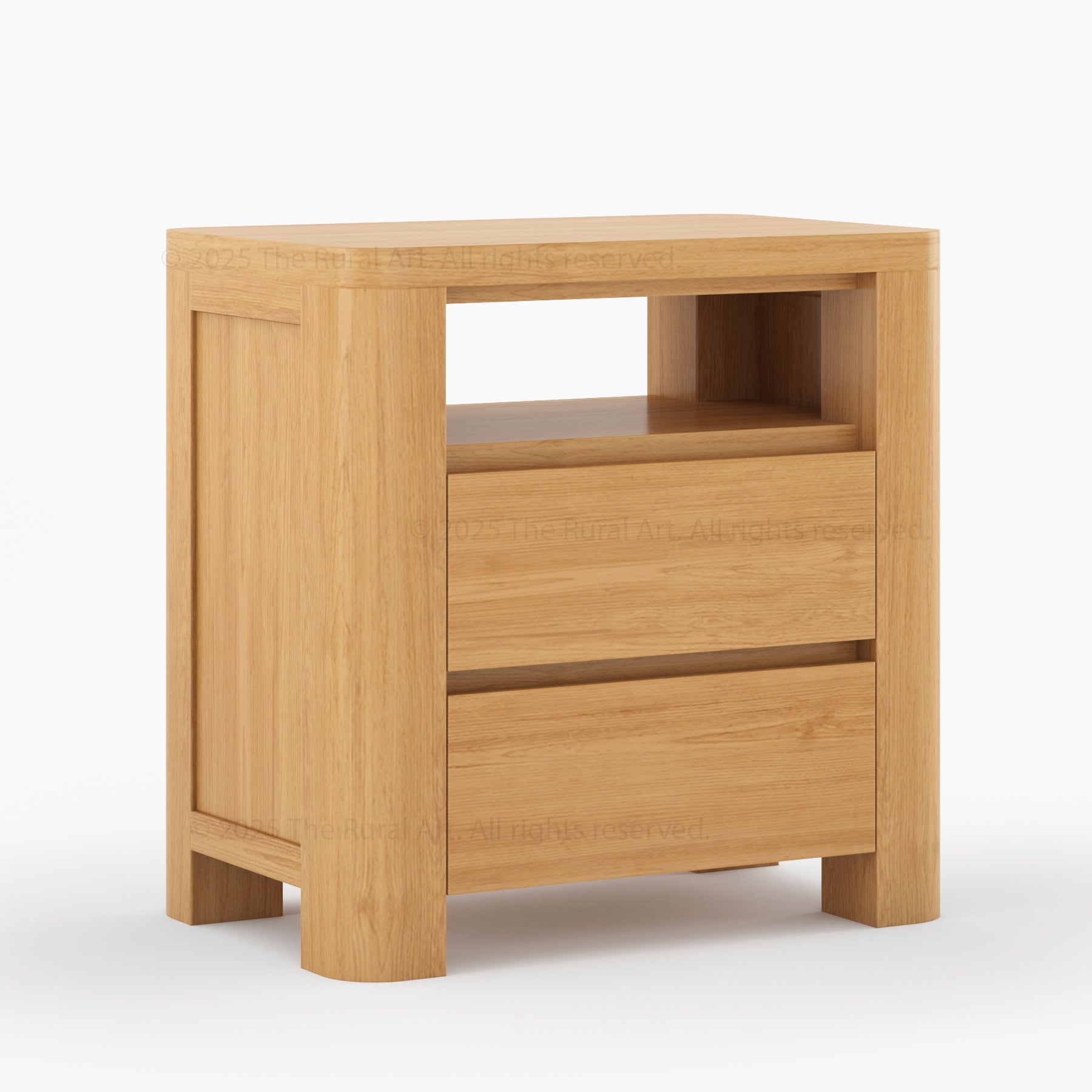Levittown Solid Wood Nightstand with Open Shelf and 2 Drawers | Modern Bedside Table