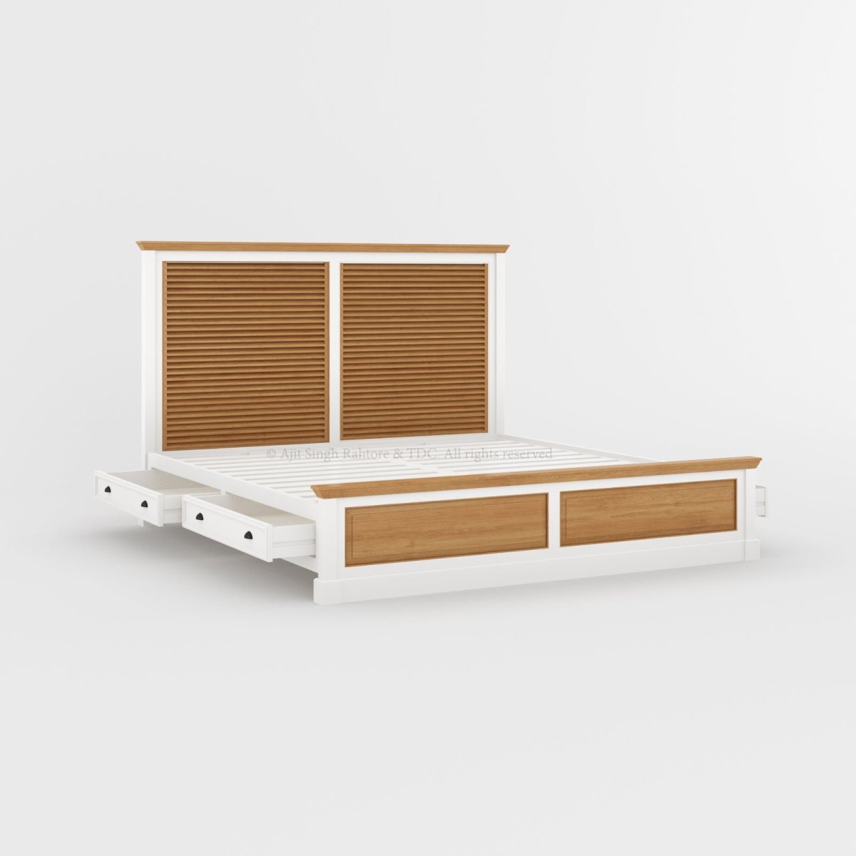 Sylacauga Dual-Tone Shutter Slatted Platform Bed with Storage Drawers