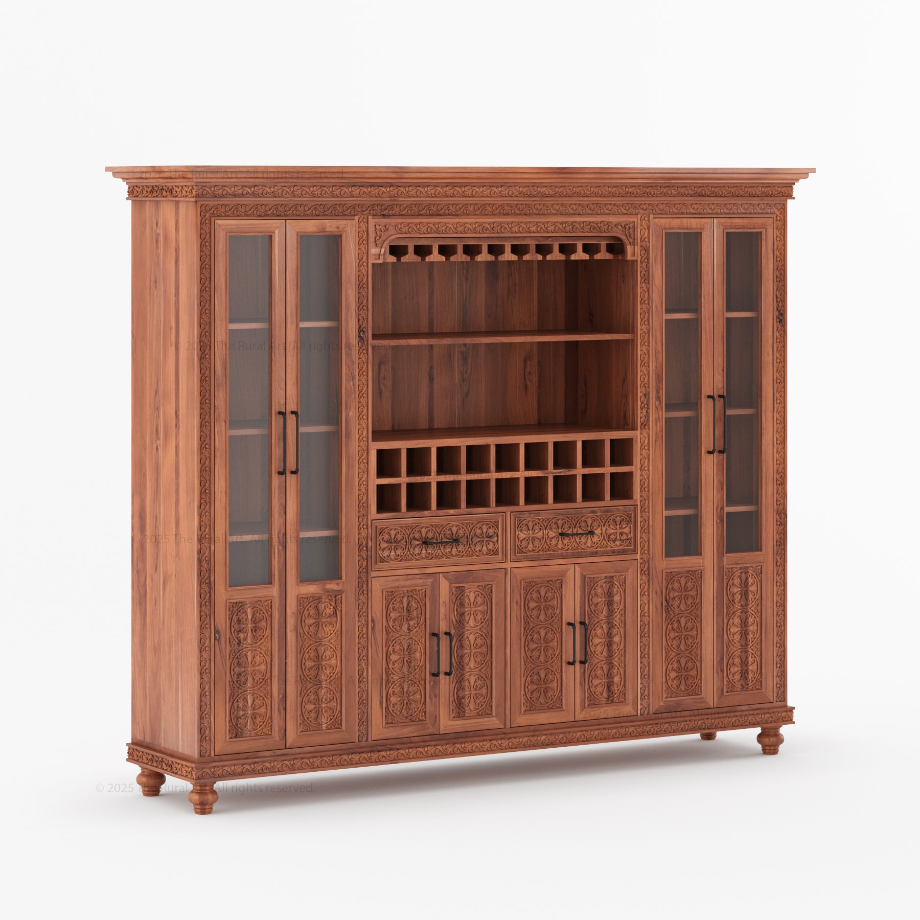 Marin Solid Wood Wine Bar Cabinet Hutch Hand Carved
